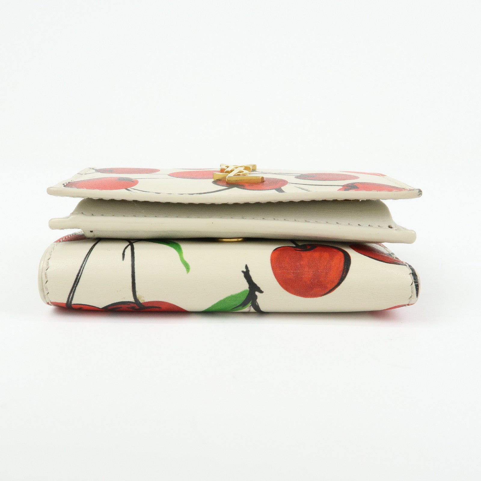 SAINT LAURENT PARIS Leather Compact Tri-fold Wallet Cherry Red