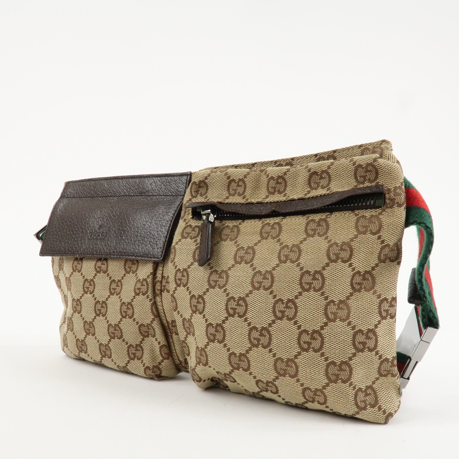 GUCCI GG Canvas Leather Waist Bag Crossbody Bag Beige Brown 28566 Used