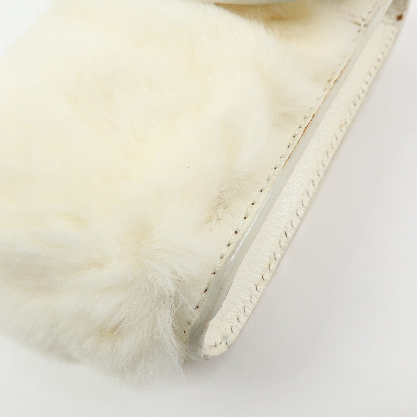 CELINE Triomphe Leather Lapin Fur Shoulder Bag Crossbody Bag Ivory