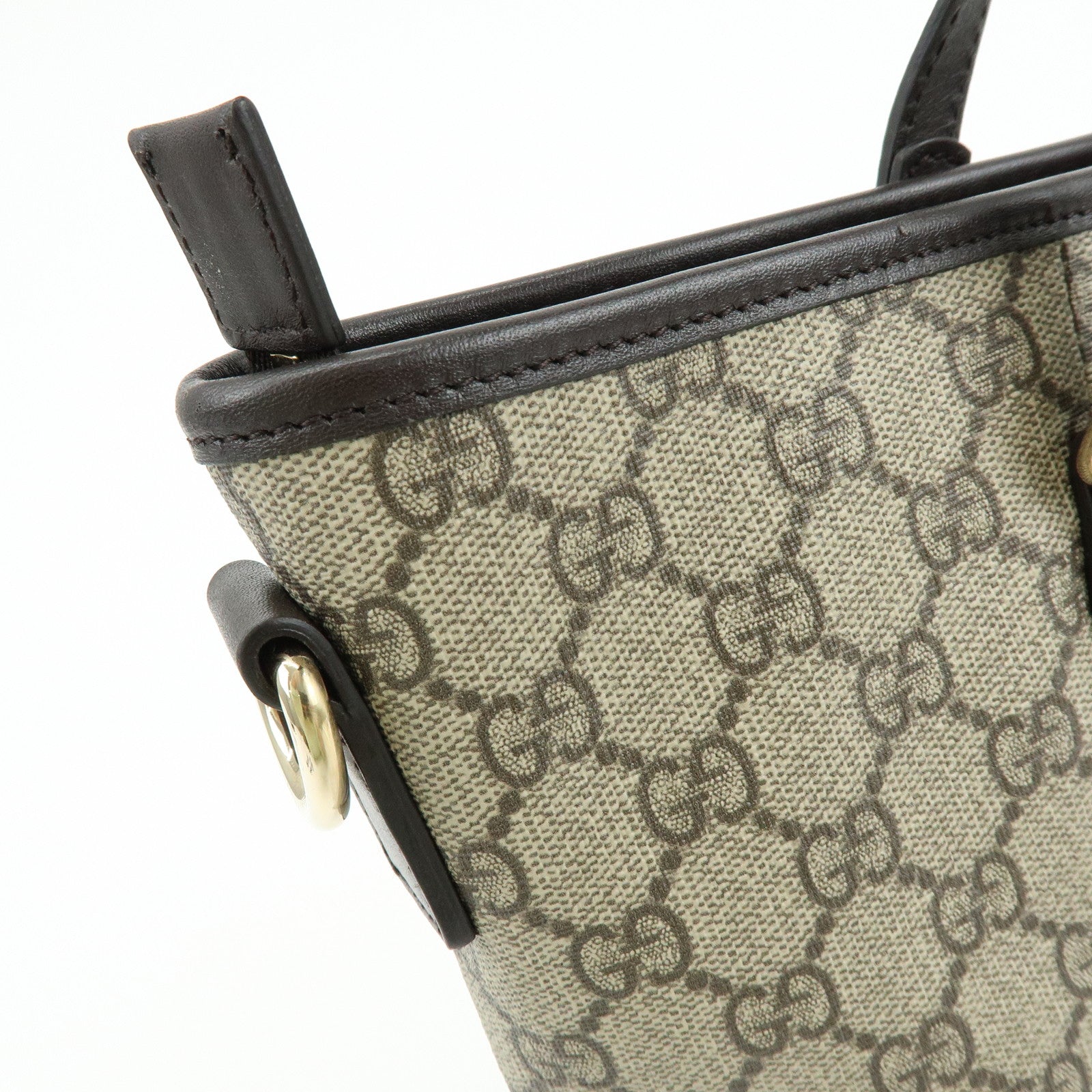 GUCCI GG Canvas Leather 2Way Tote Bag Hand Bag Brown 388929