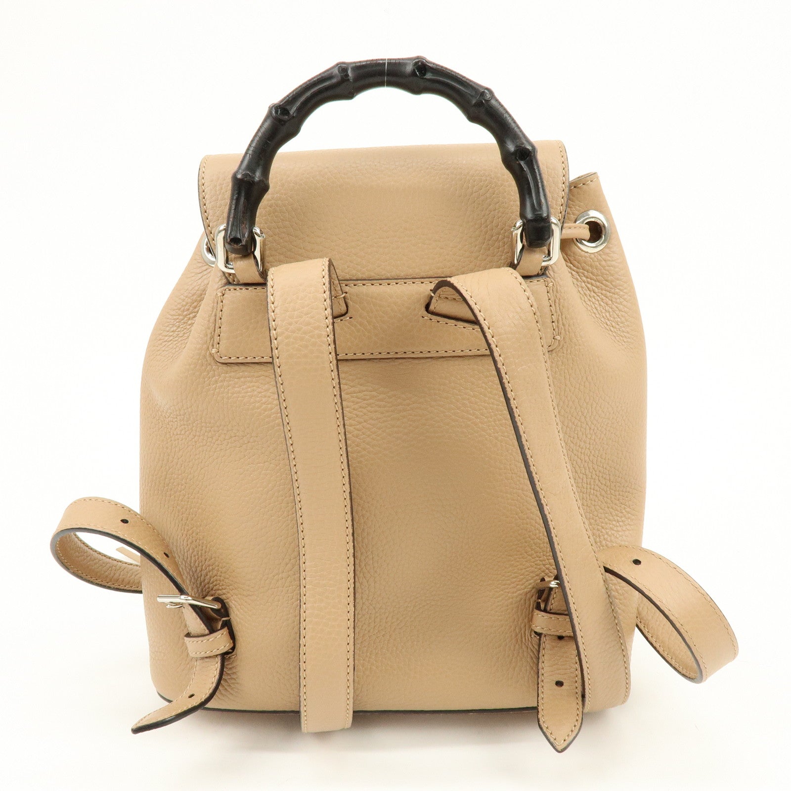 GUCCI Bamboo Tassel Leather Backpack Rucksack Beige 387149
