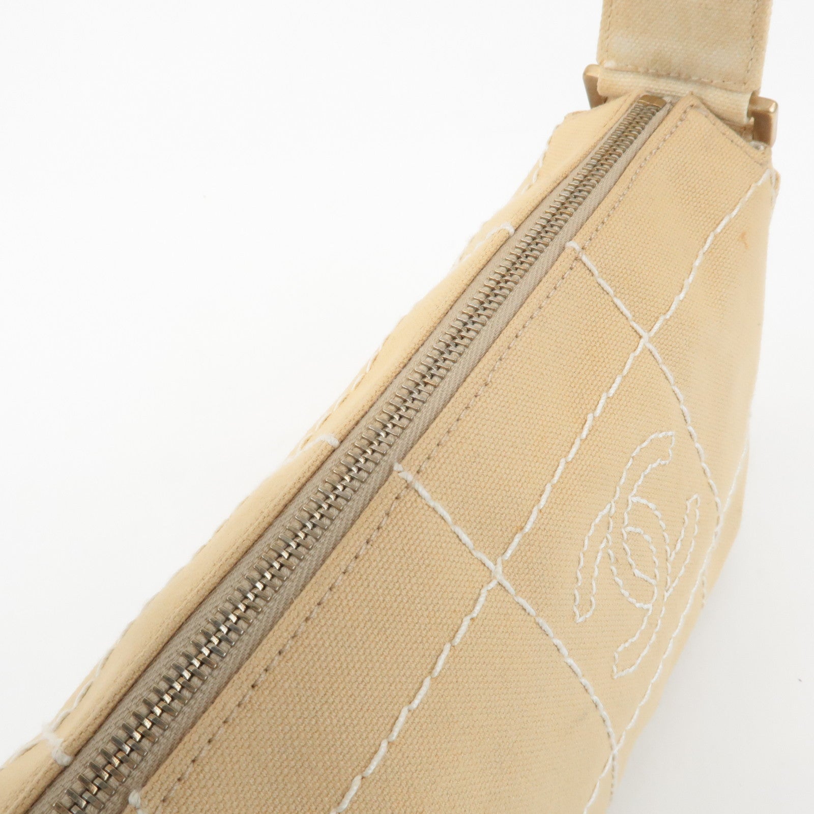 CHANEL Wild Stich Canvas Shoulder Bag Hand Bag Beige