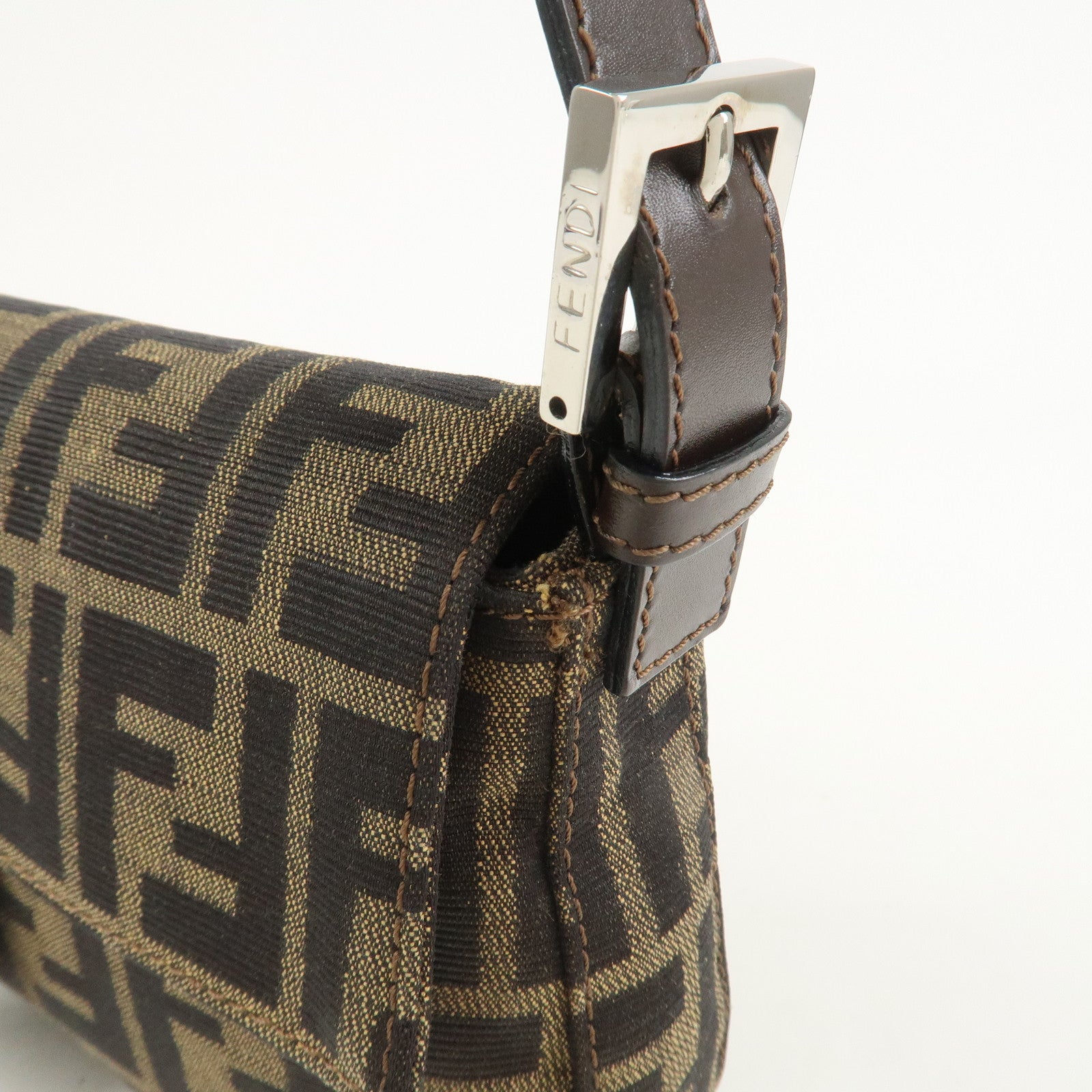 FENDI Mamma Baguette Canvas Leather Shoulder Bag Brown 26424