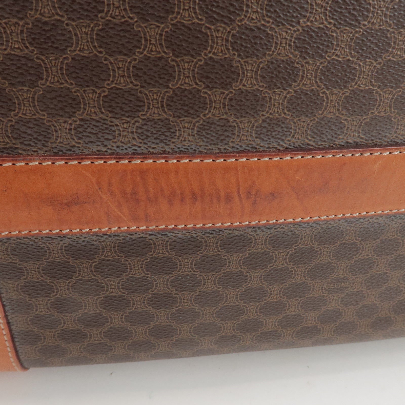 CELINE Macadam PVC Leather Boston Bag Hand Bag Brown