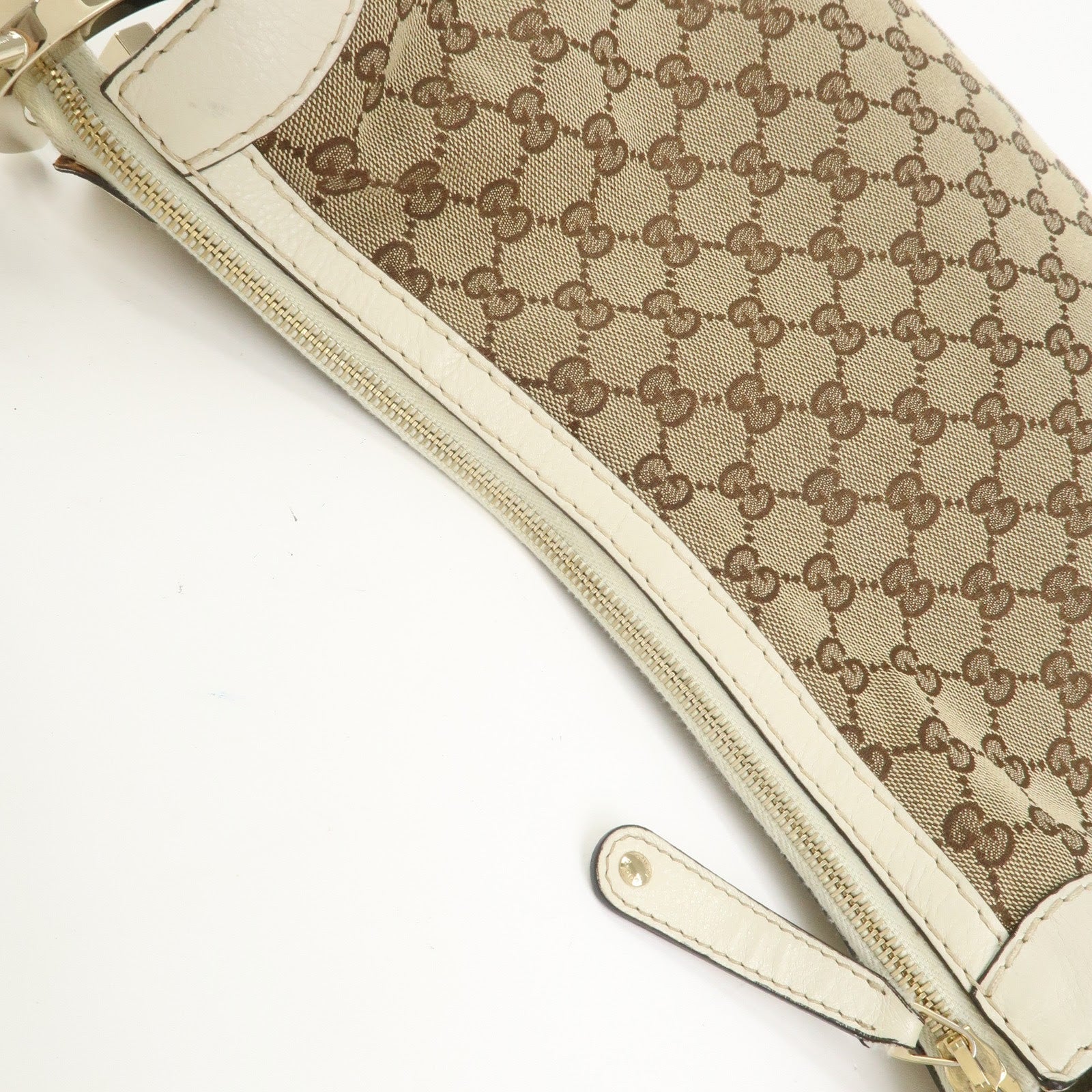GUCCI GG Canvas Leather Shoulder Bag Brown Ivory 211810