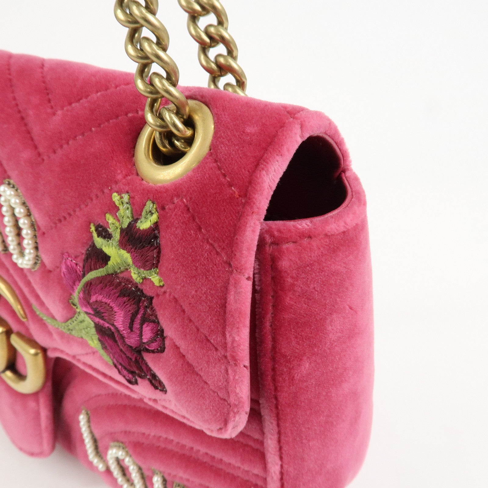 GUCCI GG Marmont Medium Velour Chain Shoulder Bag Pink 443496