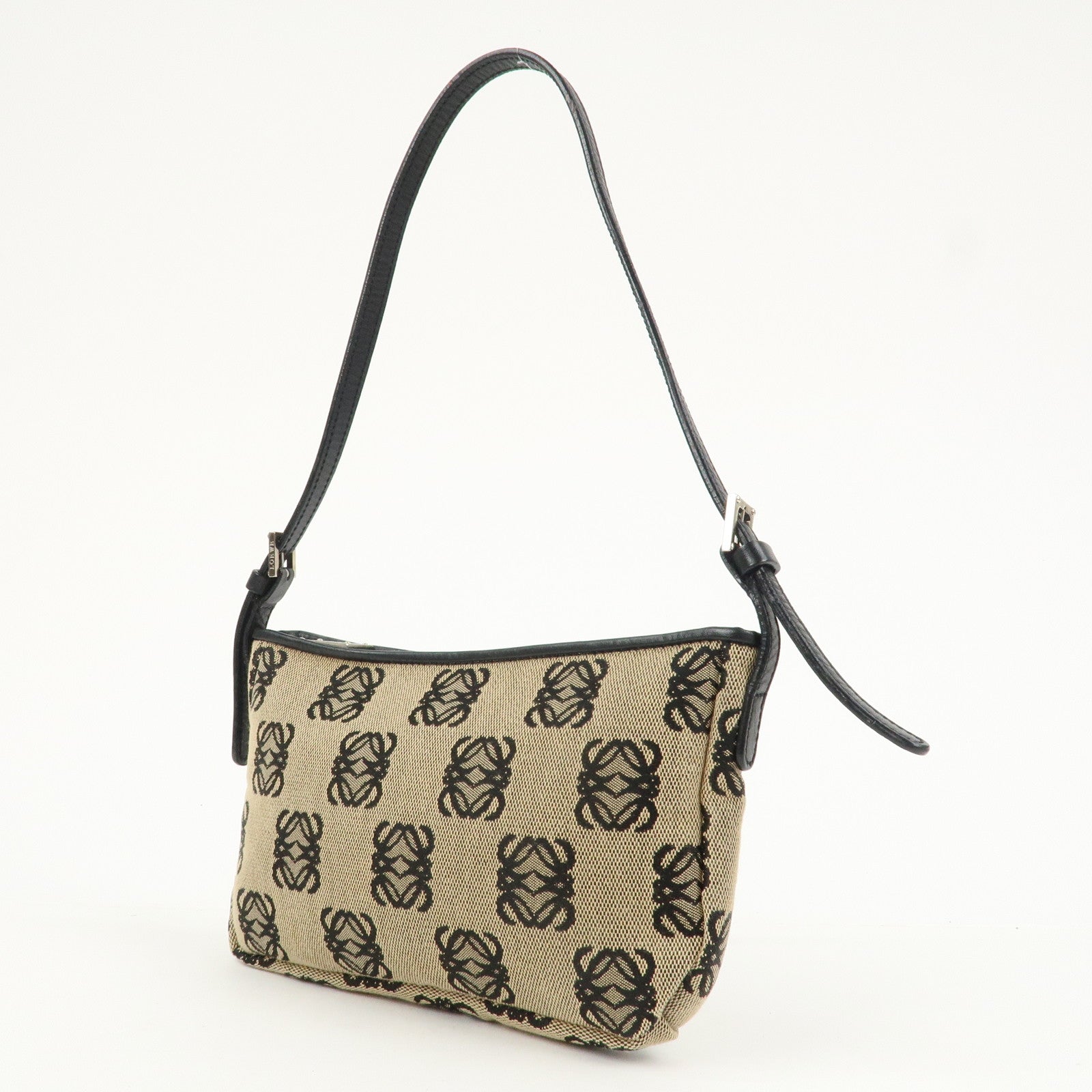 LOEWE Anagram Canvas Leather Accessory Pouch Shoulder Bag Beige