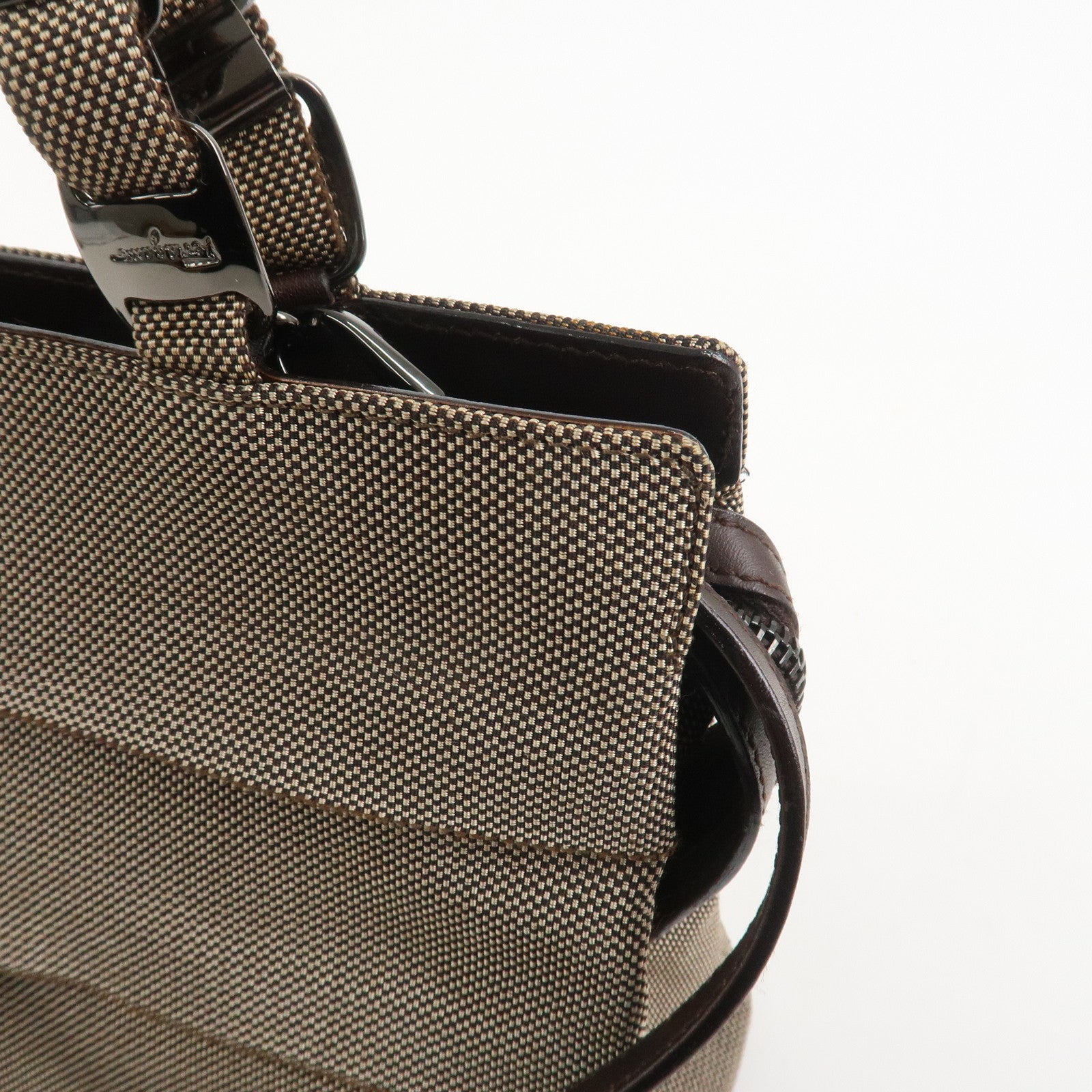 Ferragamo Canvas 2Way Bag Hand Bag Shoulder Bag Brown