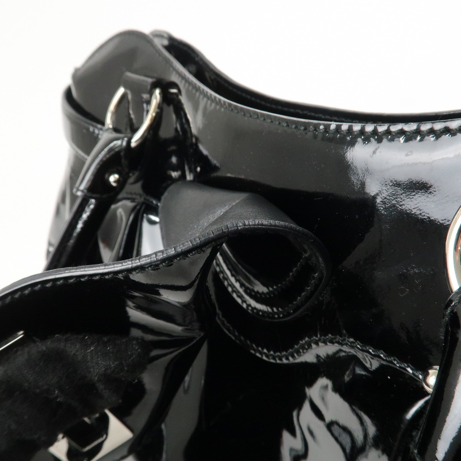 Ferragamo Gancini Patent Leather Shoulder Bag Black Silver HDW Used