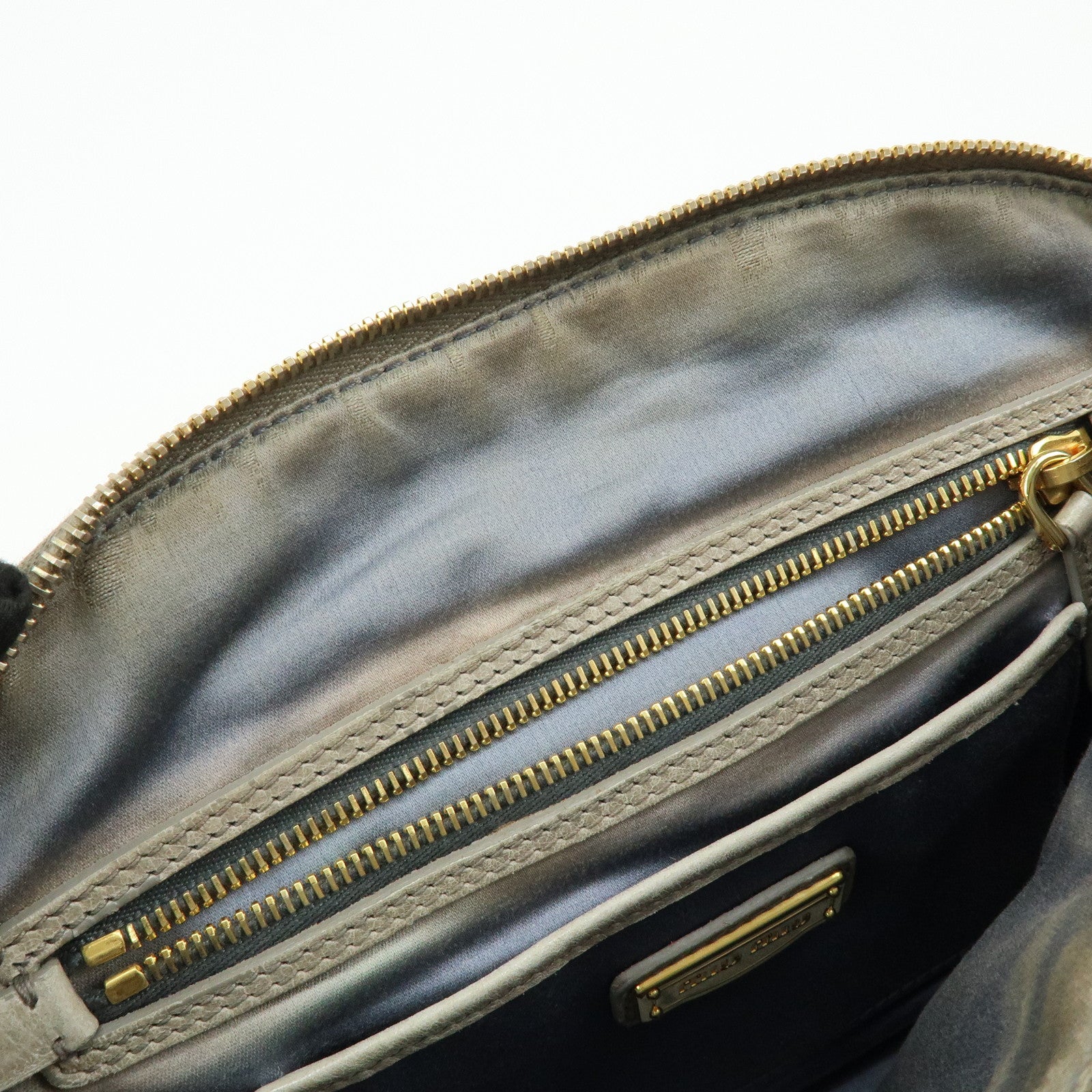 MIU MIU Leather Ribbon 2Way Bag Hand Bag Shoulder Bag Gray