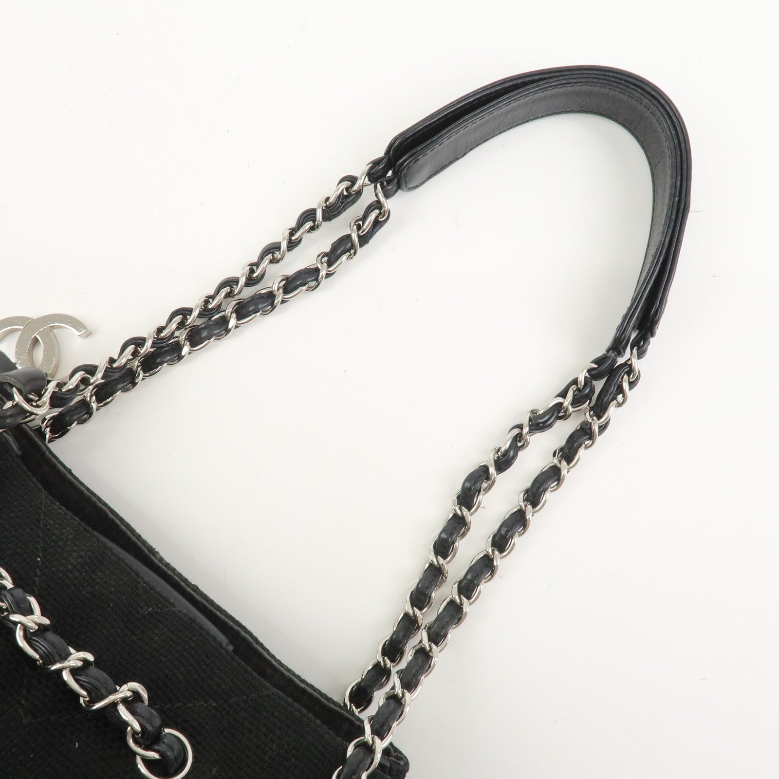 CHANEL COCO Mark Canvas Leather Chain Shoulder Bag Black