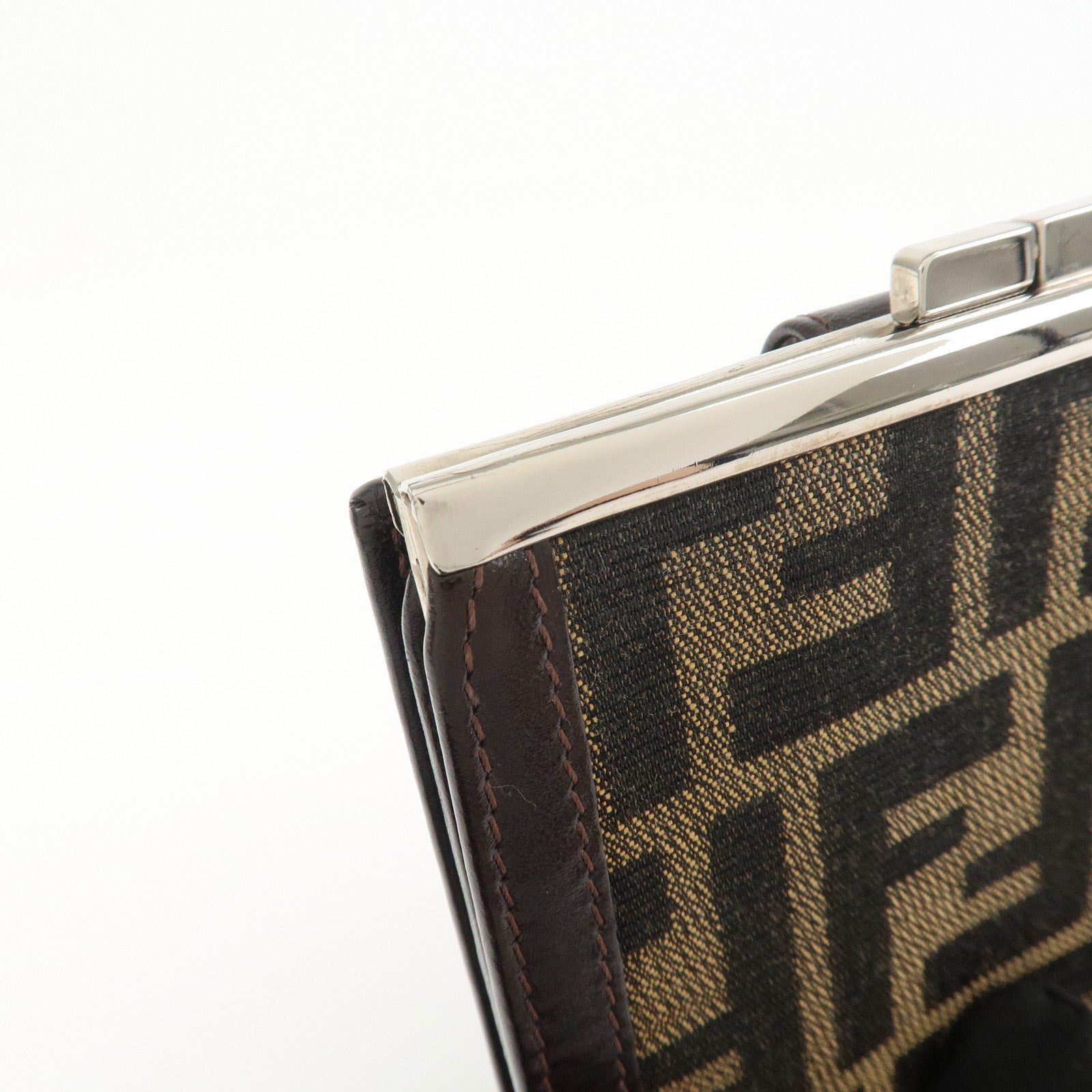 FENDI Zucca Canvas Leather Bi-fold Compact Wallet Brown Black