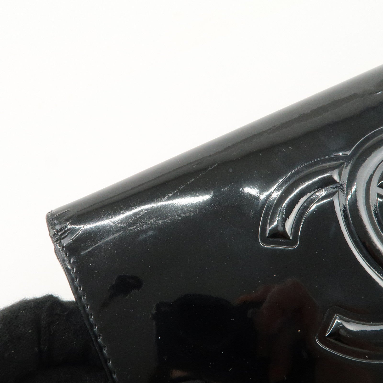 CHANEL Camelia Make Up Palette Patent Leather Long Wallet A46074 Used