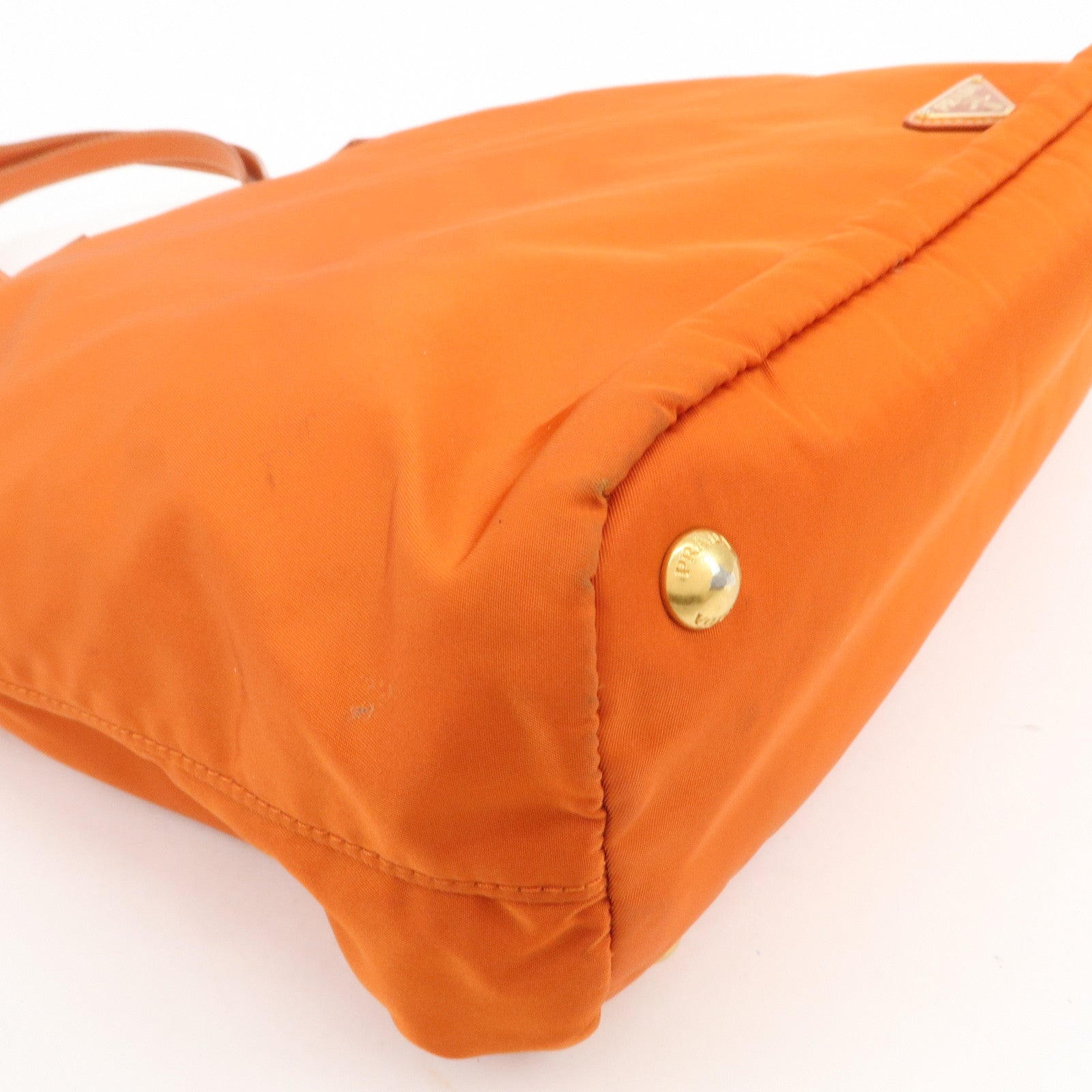 PRADA Nylon Saffiano Leather Tote Bag Hand Bag Orange