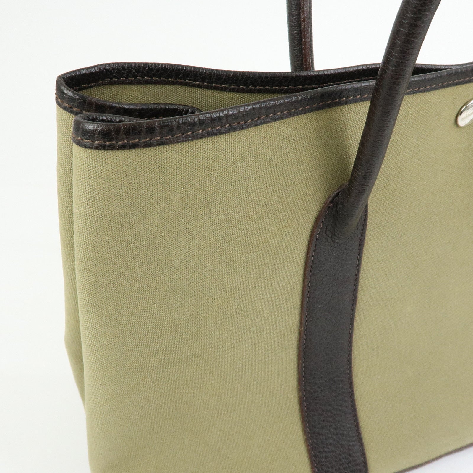 HERMES Toile Ash Negonda Garden Party PM □F Stamped Tote Bag Khaki