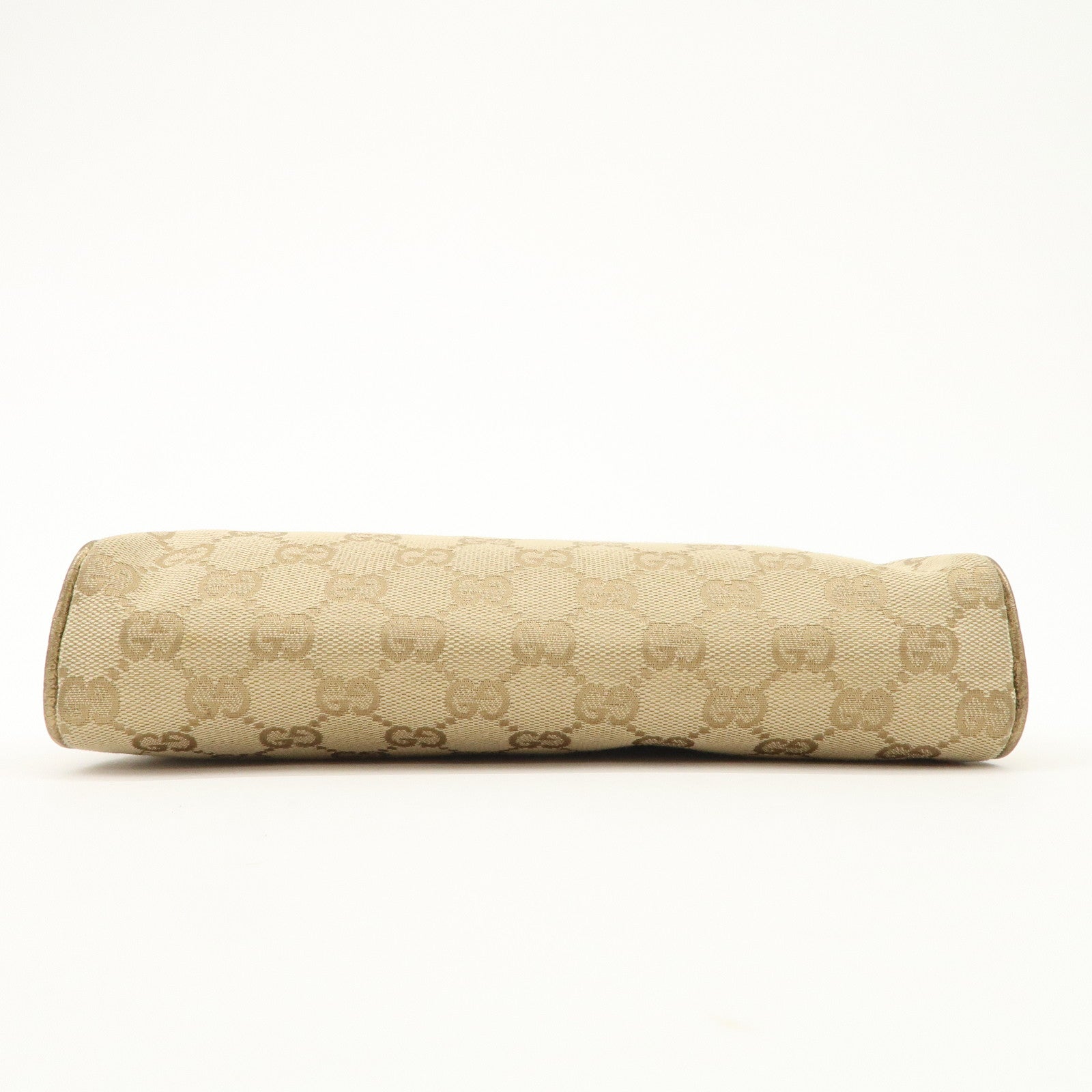 GUCCI Abbey GG Canvas Leather Pouch Hand Bag Beige Gold 145750