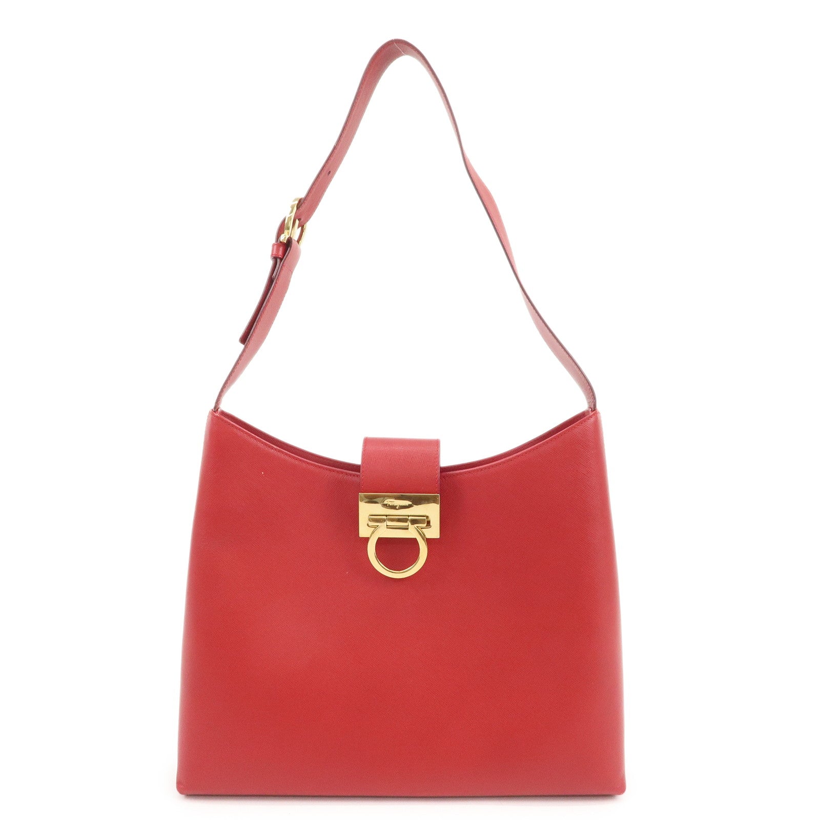 Ferragamo Gancini Leather Shoulder Bag Hand Bag Red