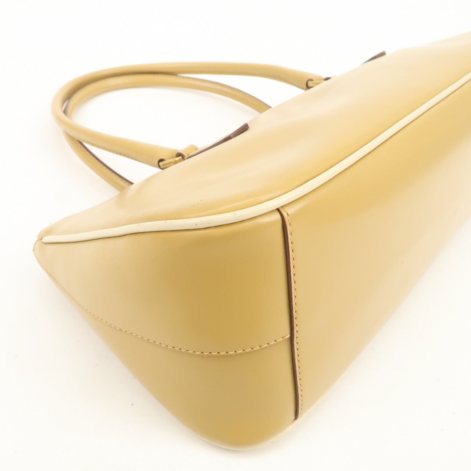 PRADA Leather Shoulder Bag Hand Bag Light Brown