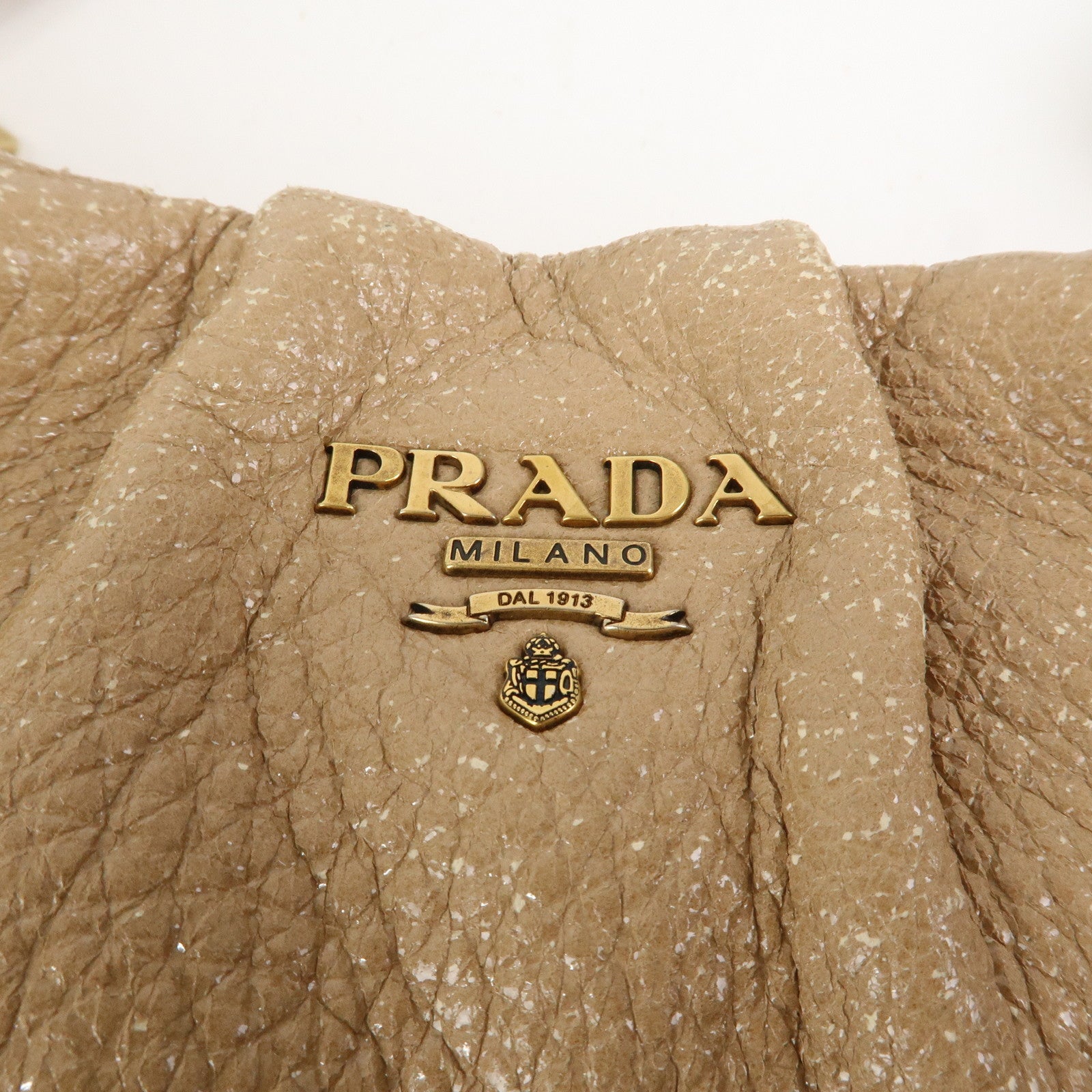 PRADA Logo Leather Chain Shoulder Bag Hand Bag Beige
