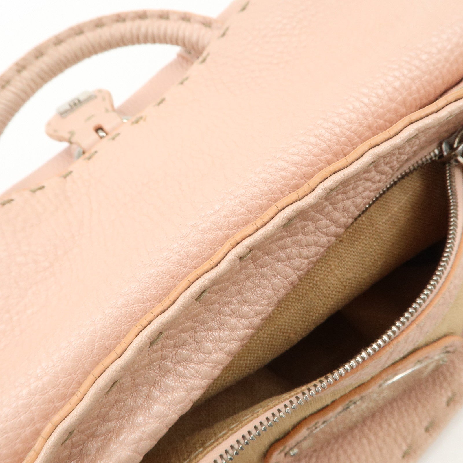 FENDI Selleria Leather Mini Linda Hand Bag Pink Silver HDW 8BR486