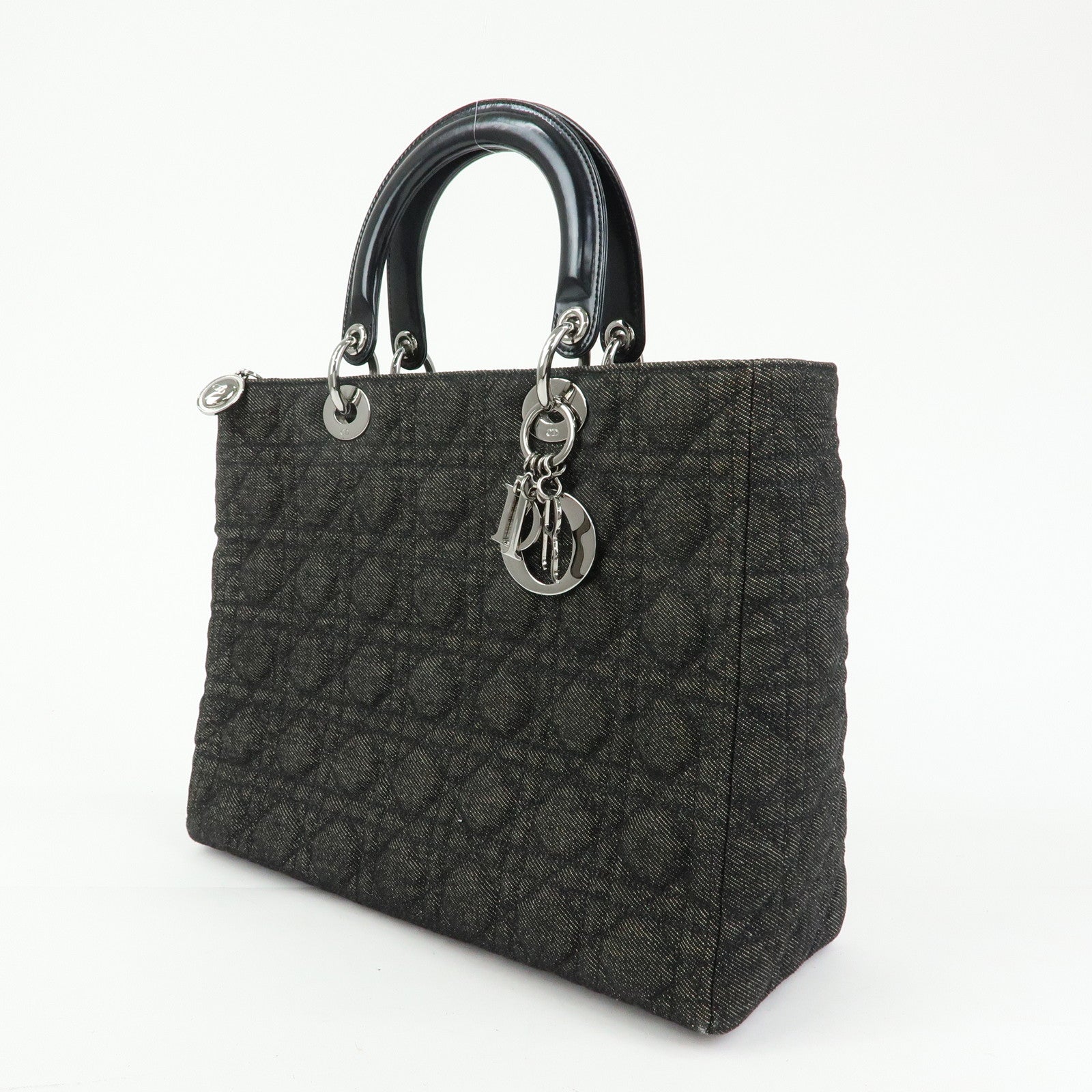 Christian Dior Cannage Lady Dior Denim Leather Medium ToteBag Black