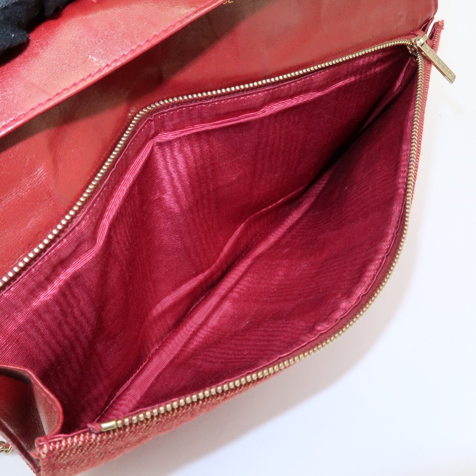 CHANEL Denim Lamb Skin Leather Chain Shoulder Bag Red
