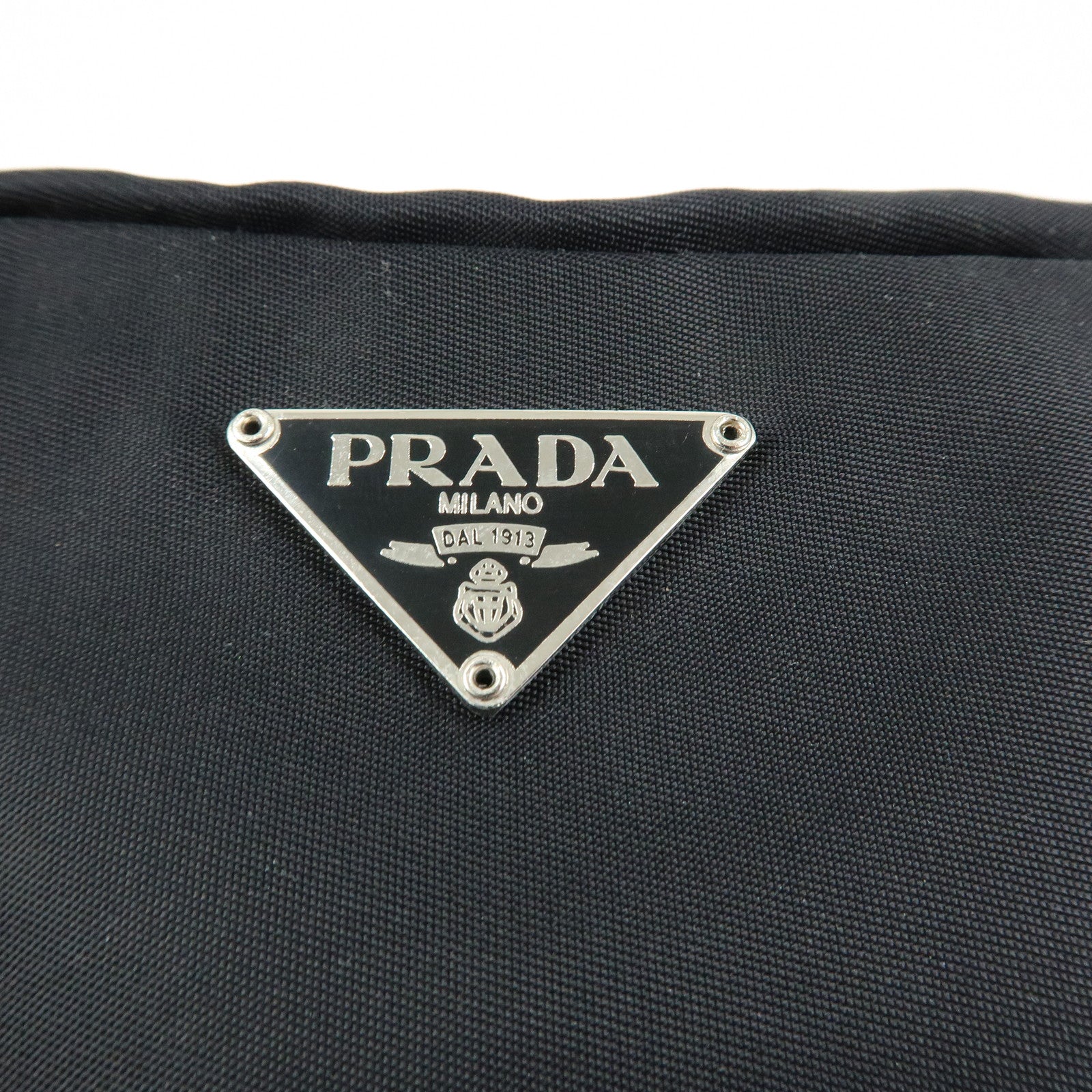 PRADA Triangle Logo Nylon Cosmetic Pouch Makeup Bag Black