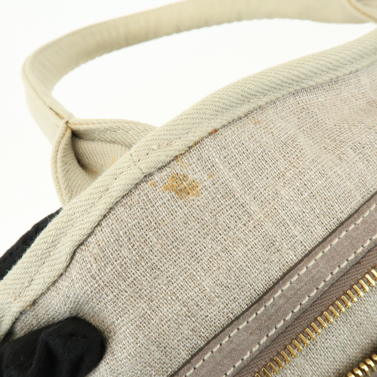 PRADA Triangle Logo Denim Tote Bag Shoulder Bag Light Beige BN2091