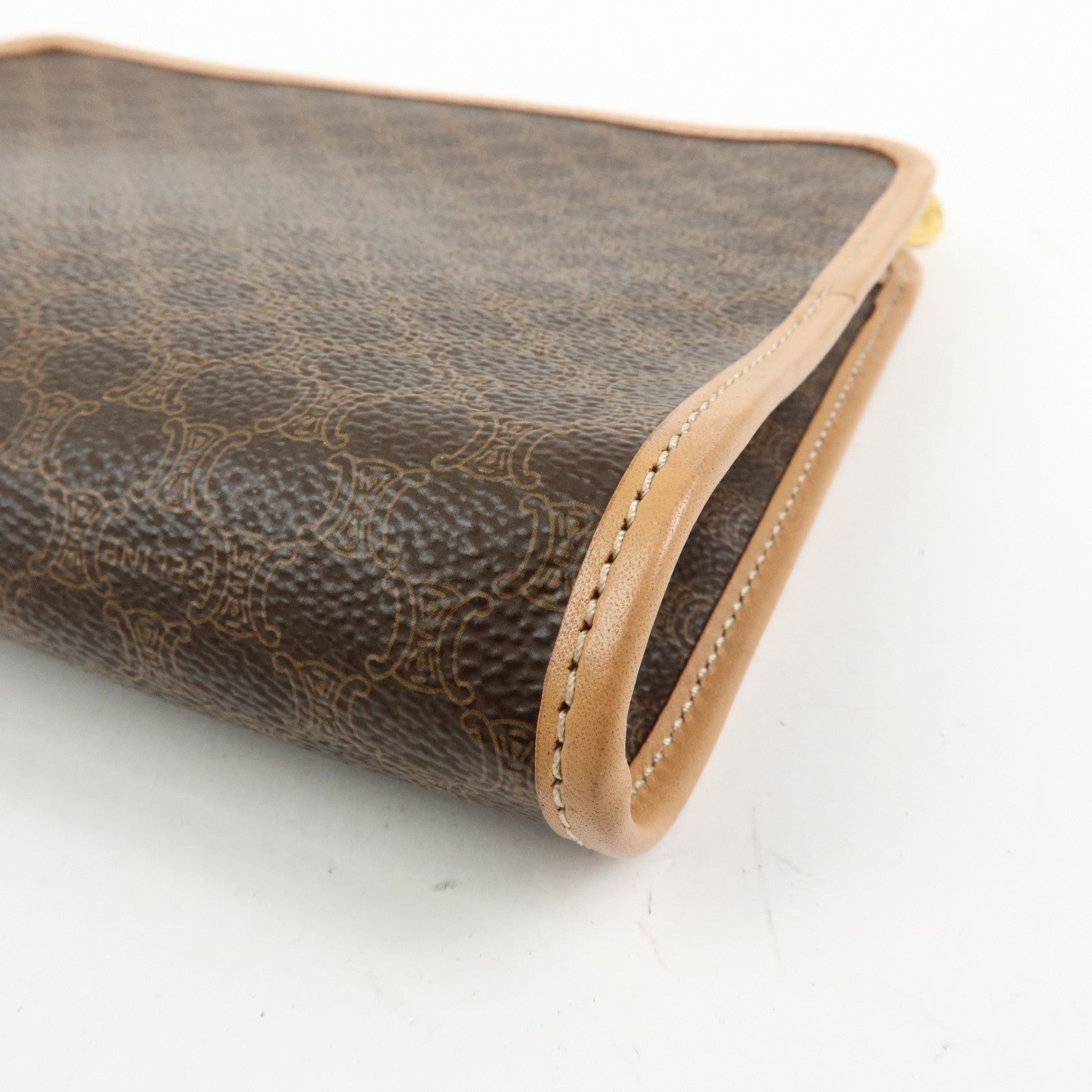 CELINE Macadam PVC Leather Clutch Bag Cosmetic Pouch Brown