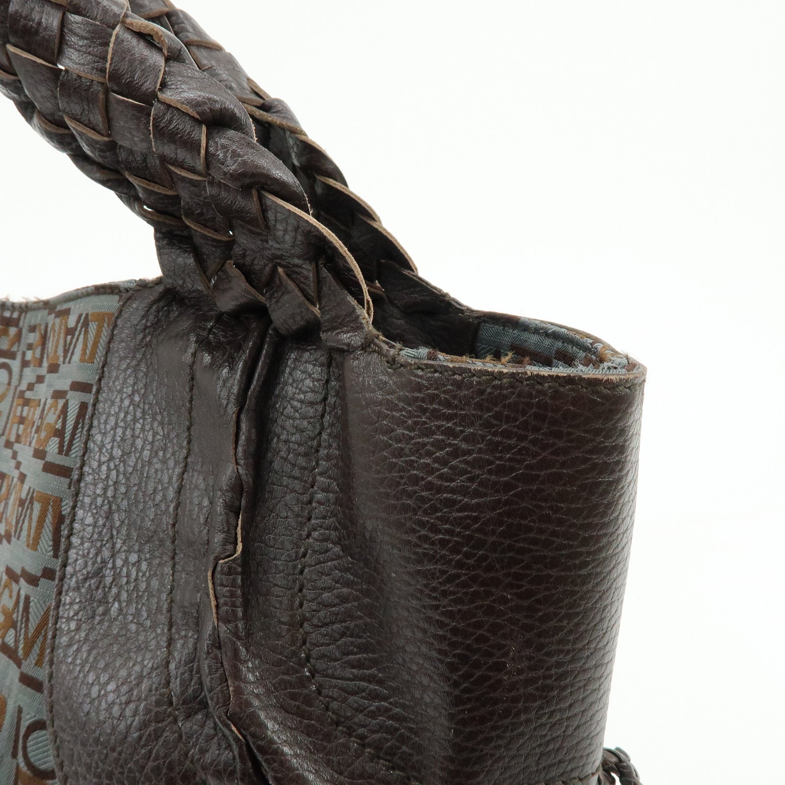 Ferragamo Gancini Canvas Leather Tote Bag Shoulder Bag Brown
