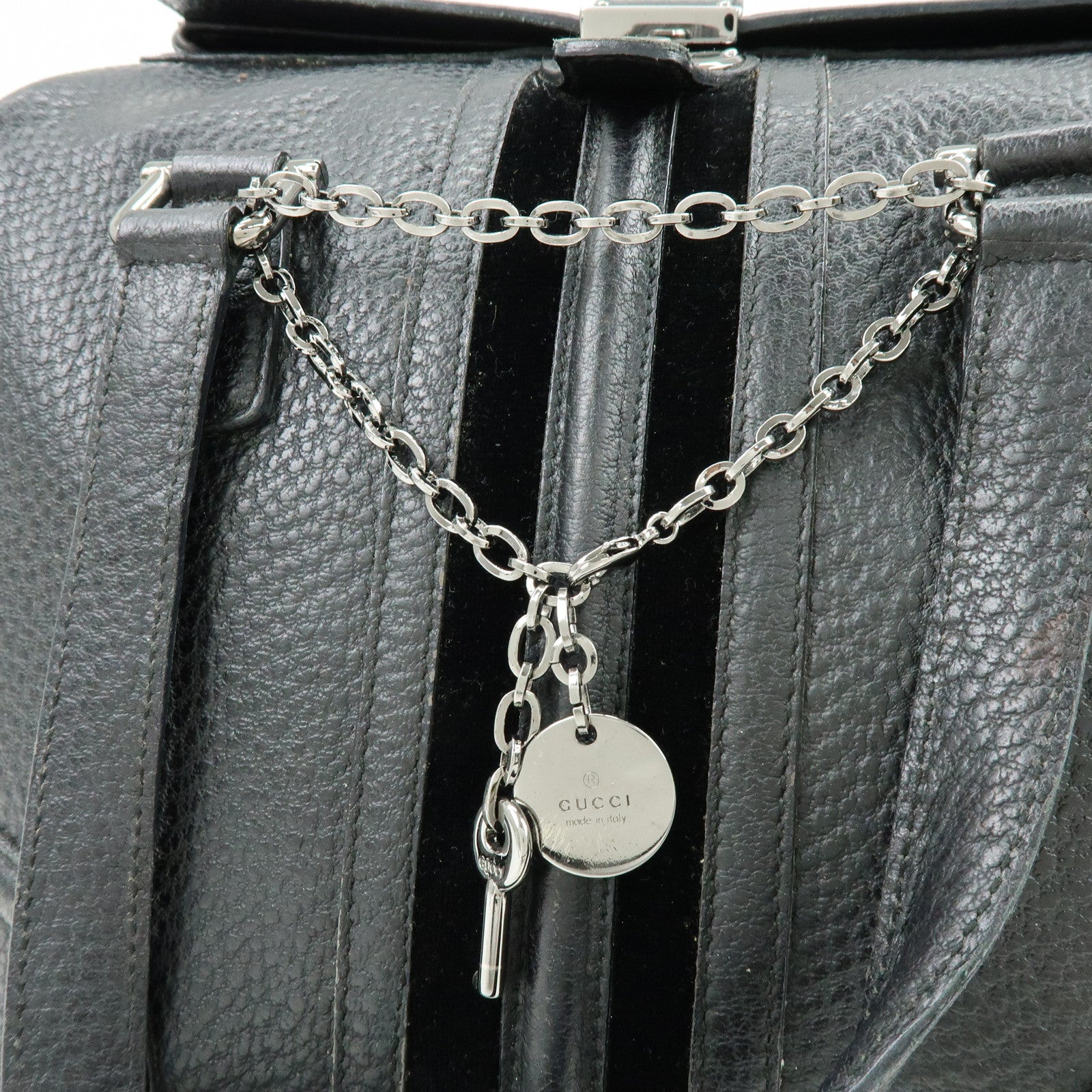 GUCCI Leather Velor Hand Bag Doctor's Bag Shoulder Bag Black 146002