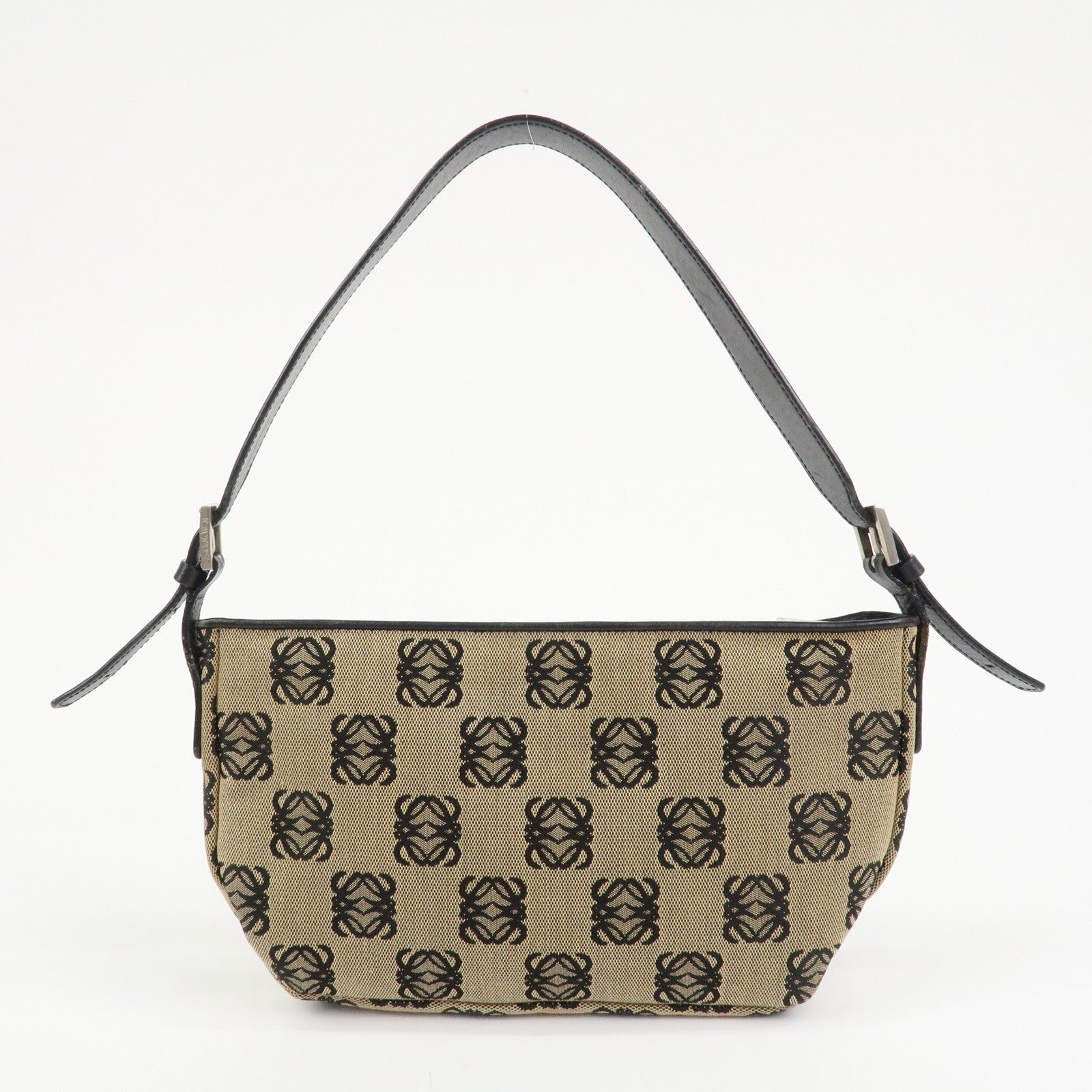 LOEWE Anagram Logo Canvas Leather Shoulder Bag Hand Bag Beige Black