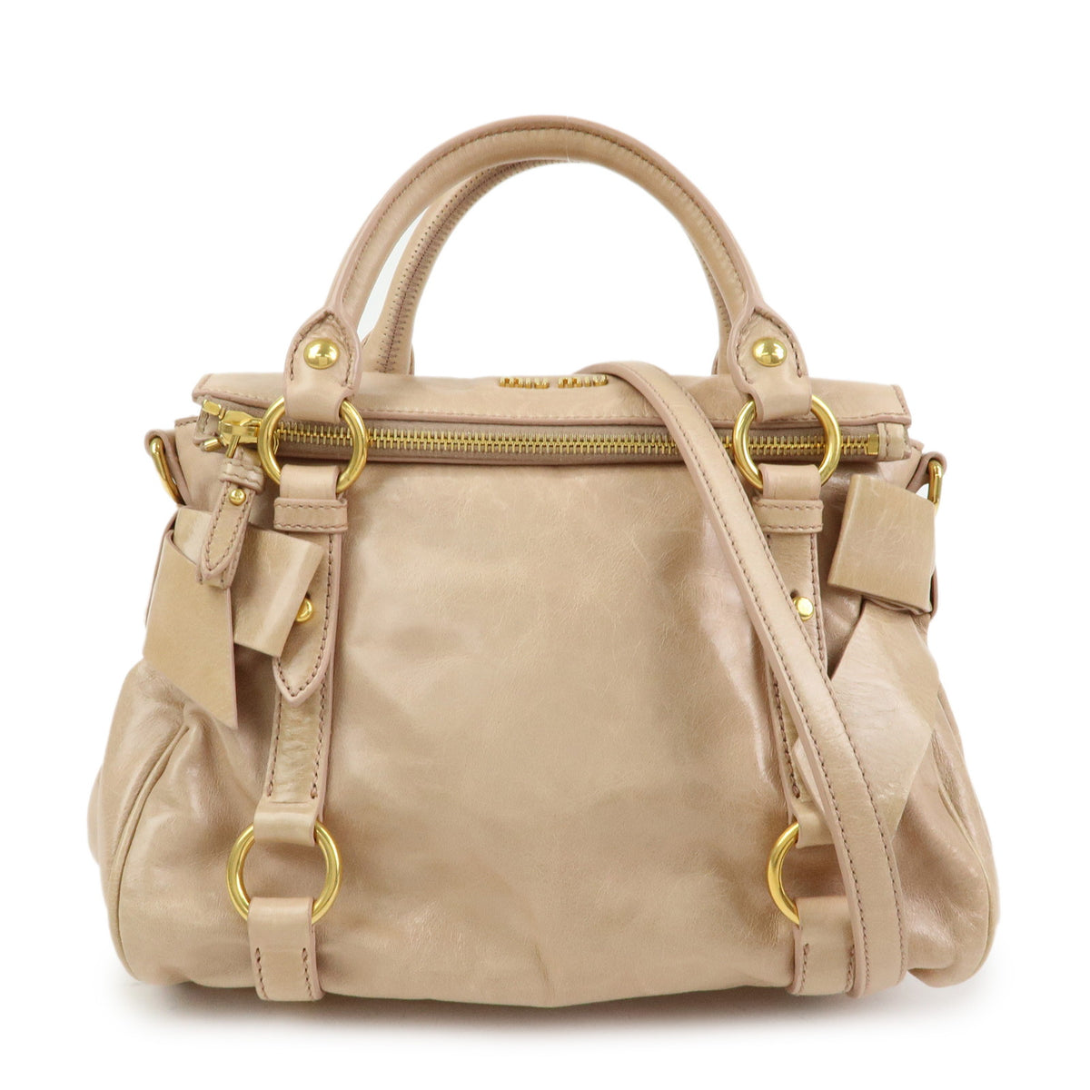 MIU MIU Leather Side Ribbon 2Way Bag Hand Bag Shoulder Bag Beige