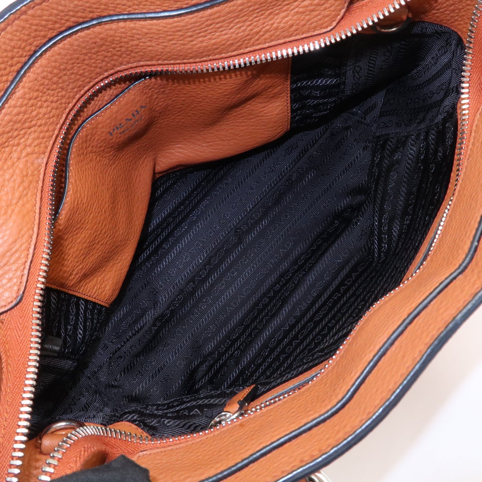 PRADA Logo Leather 2Way Bag Hand Bag Shoulder Bag Brown 1BA205