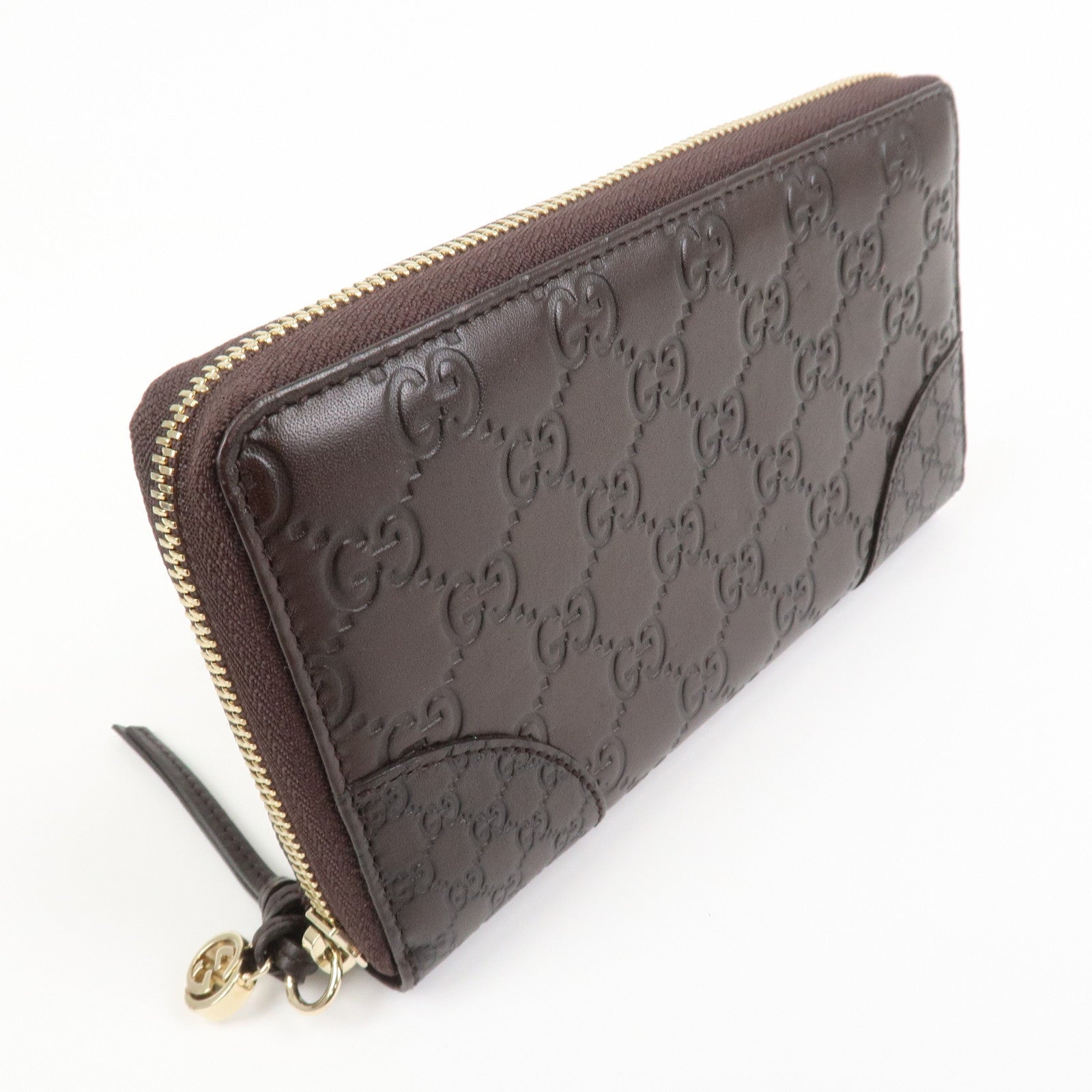 GUCCI Guccissima Interlocking G Round Zippy Wallet Brown 323397