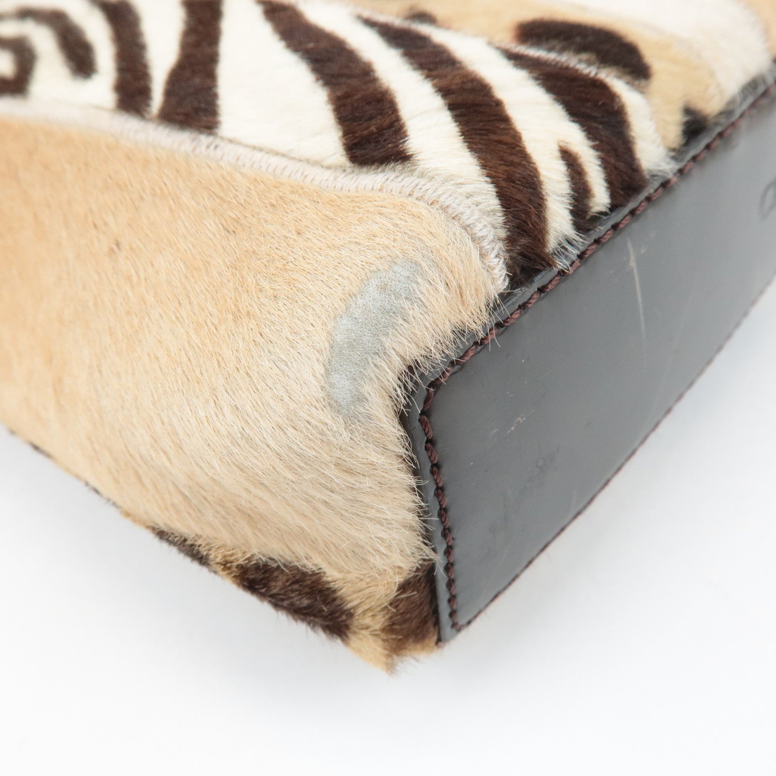 Christian Dior Leather Unborn Calf Tote Bag Leopard Beige Brown Used