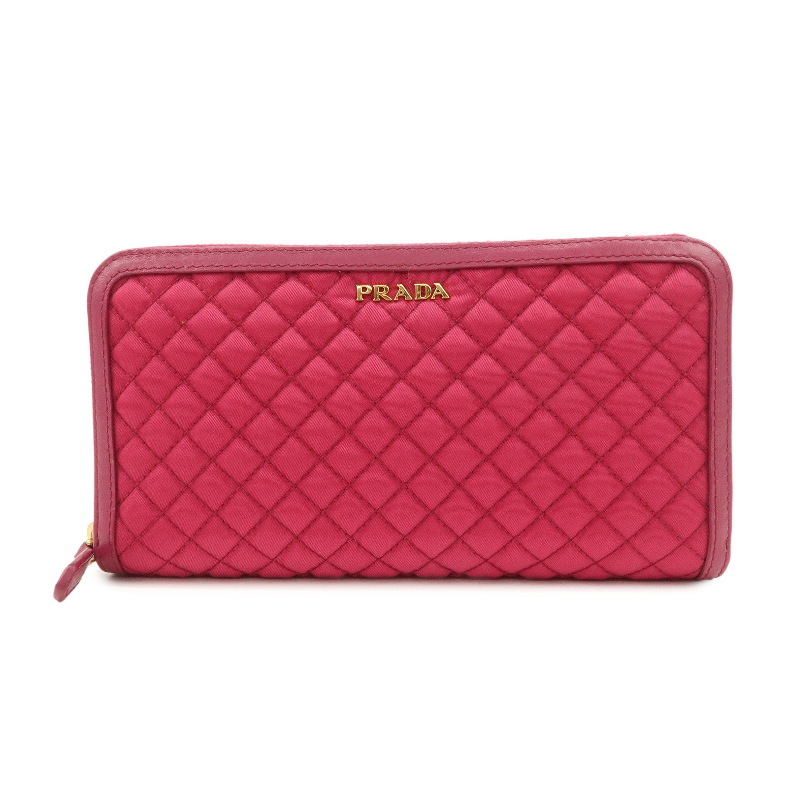 PRADA Nylon Saffiano Leather Round Zippy Long Wallet Pink 1M0506 Used