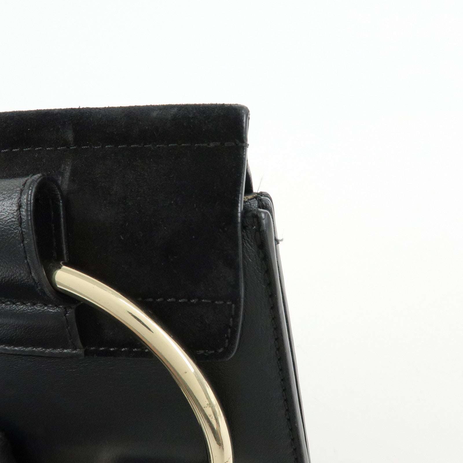 Chloe Faye Suede Leather Shoulder Bag Crossbody Bag Black Gold