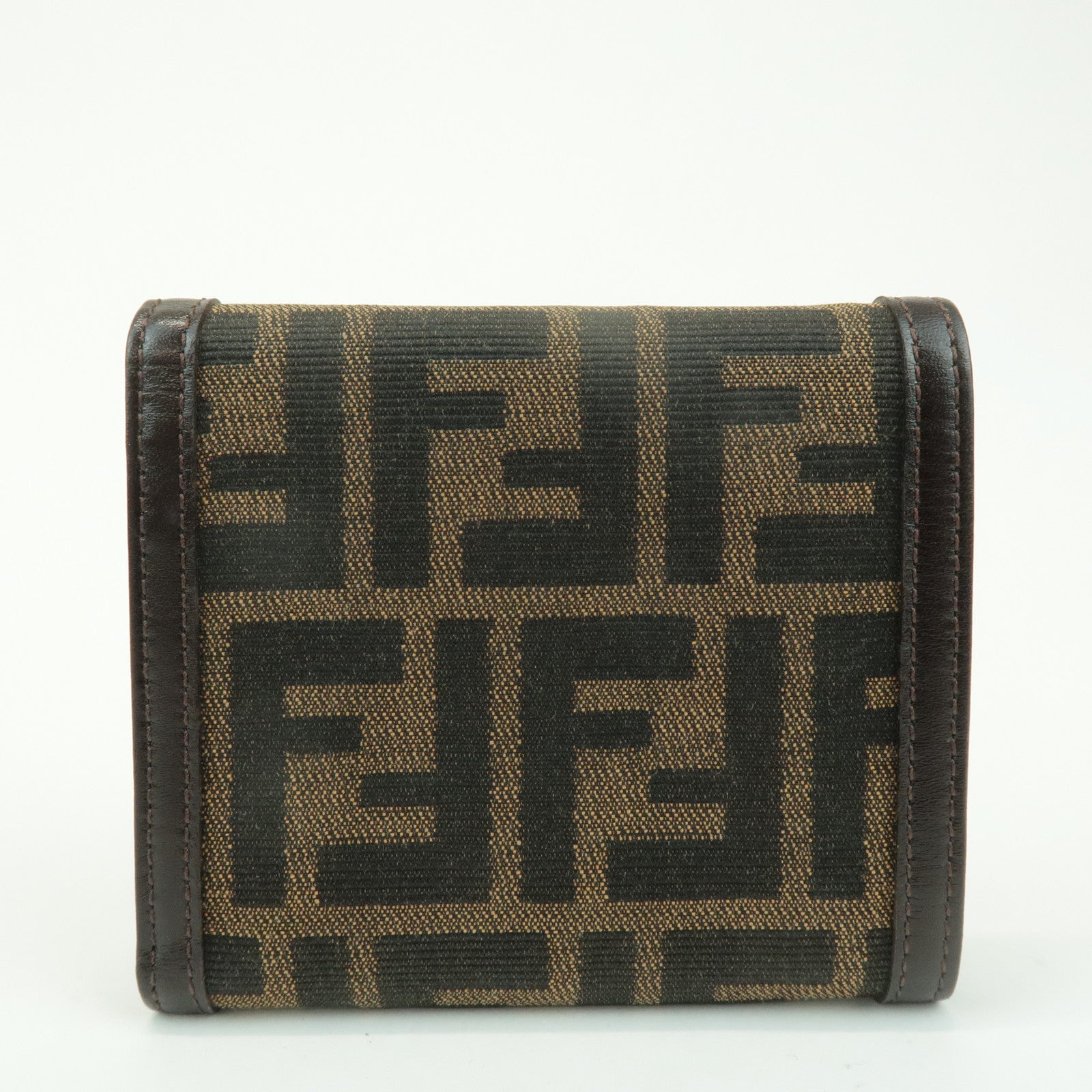 FENDI Zucca Leather Canvas Tri-fold Wallet Black Brown 30794 Used