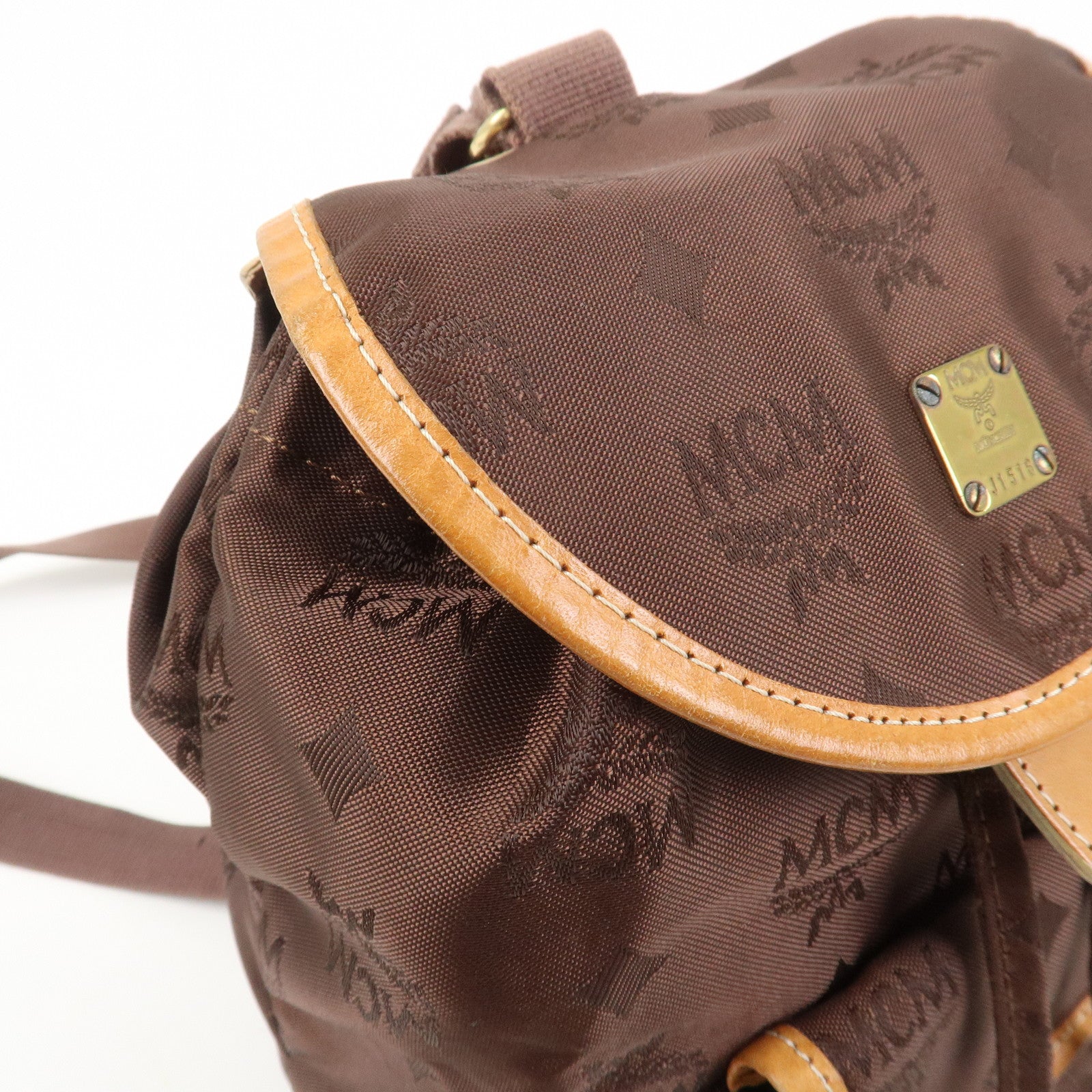 MCM Visetos Nylon Leather Backpack Rucksack Brown
