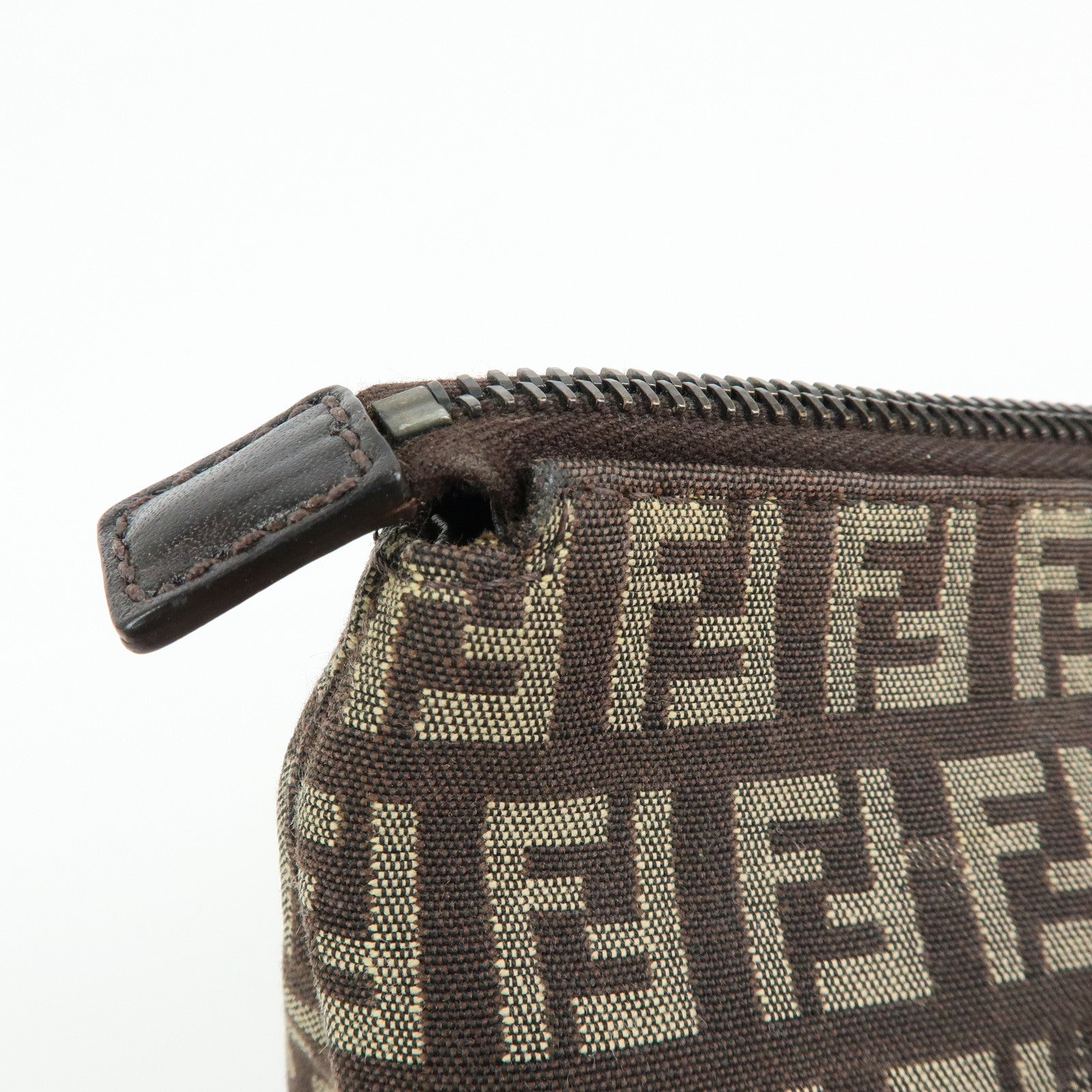 FENDI Zucchino Canvas Leather Mini Pouch Brown 7N0037
