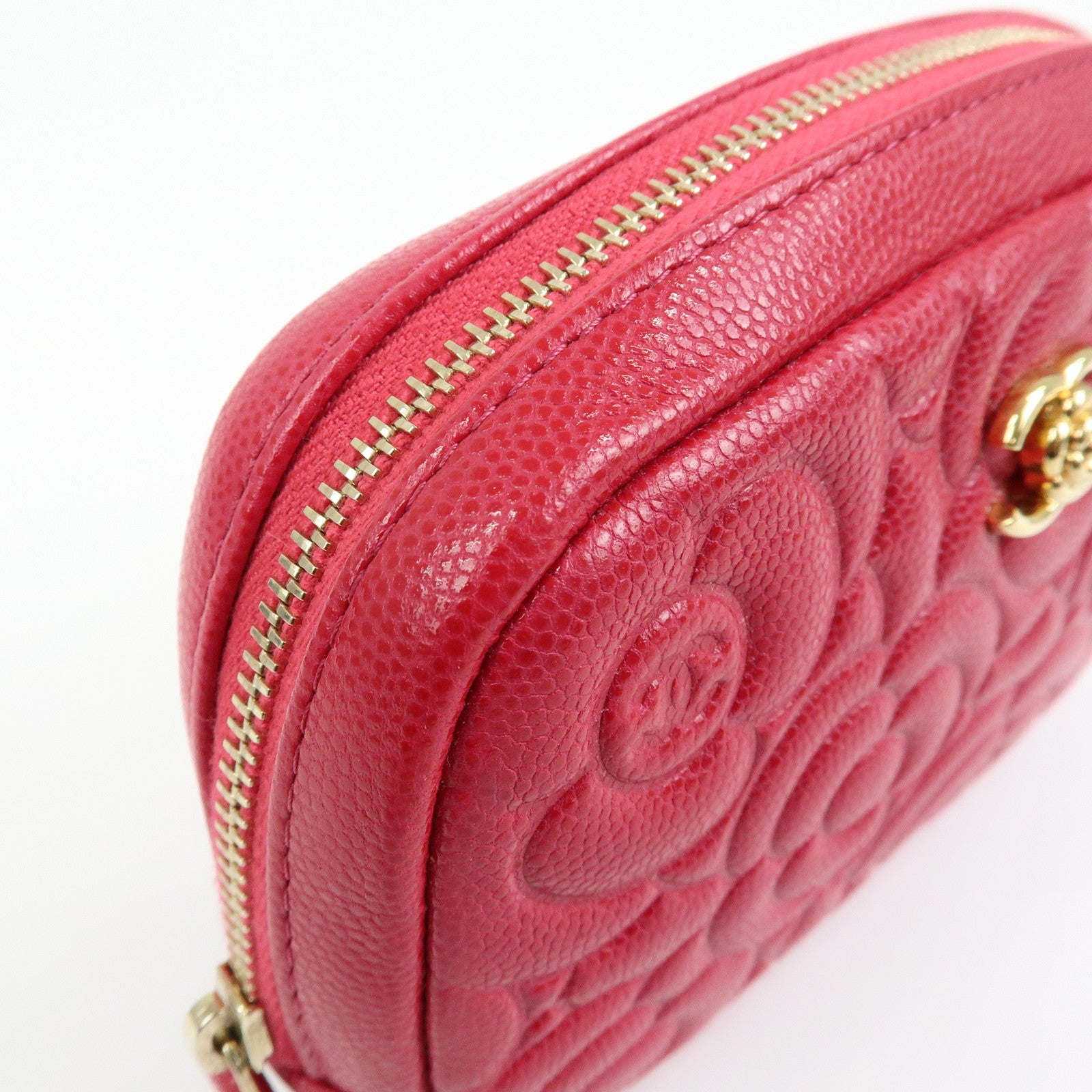 CHANEL Camellia COCO Mark Caviarskin Cosmetic Accessory Pouch Pink