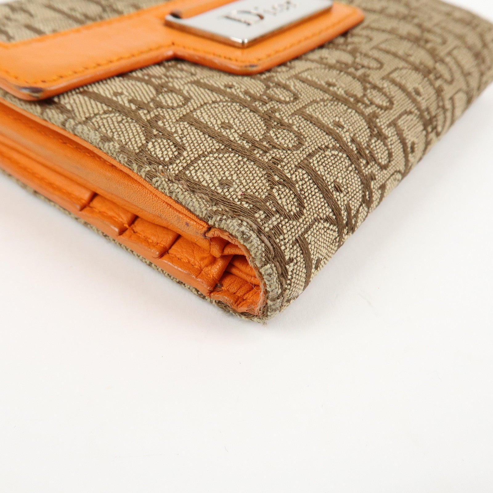 Christian Dior Street Chic Trotter Canvas Leather W Hook Trifold Wallet Used