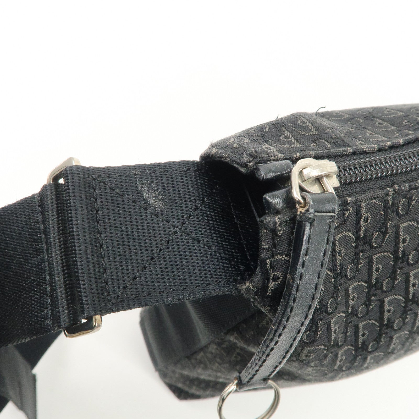 Christian Dior Trotter Leather Canvas Shoulder Bag Black Gray Used