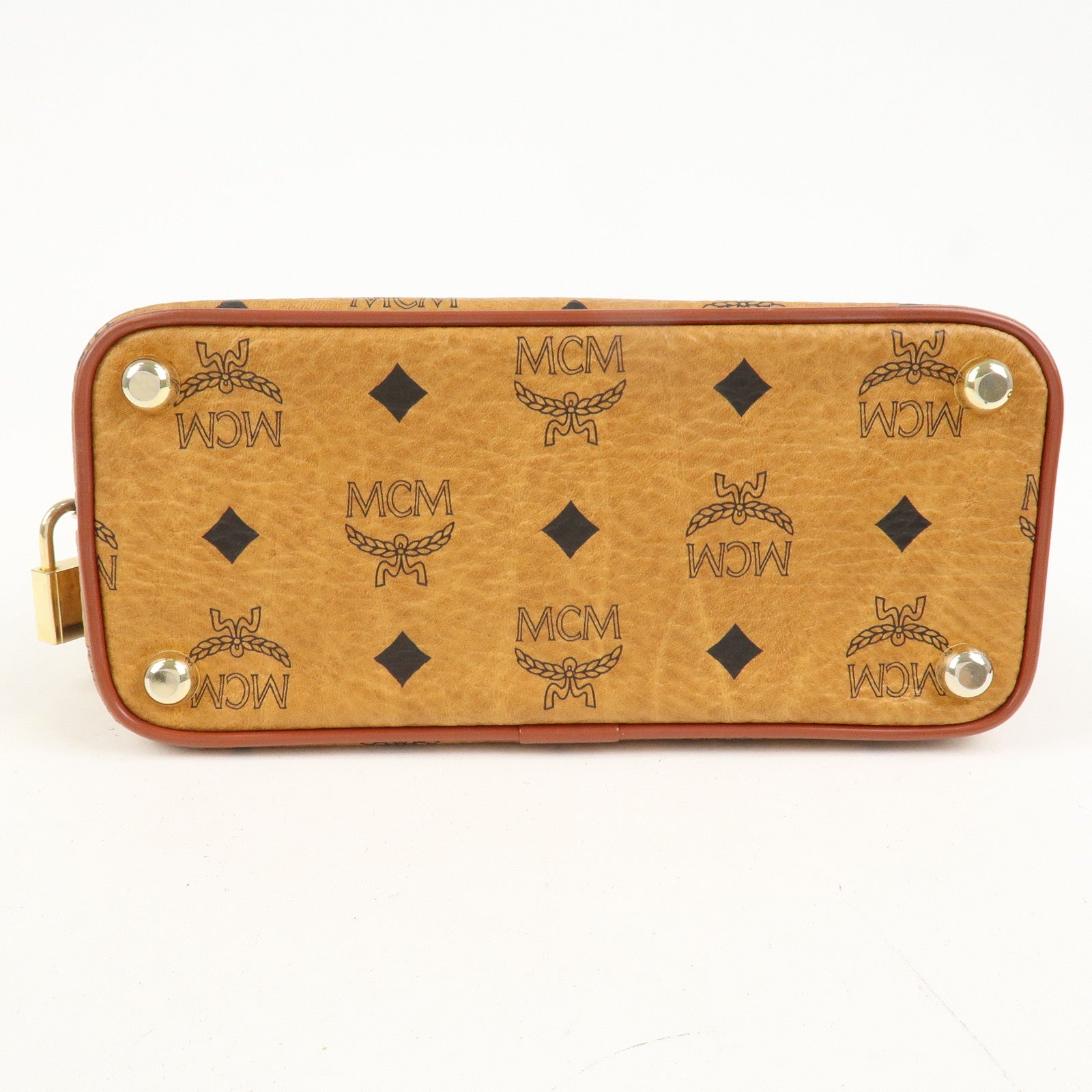 MCM Visetos Logo Leather 2WAY Bag Hand Bag Shoulder Bag Brown