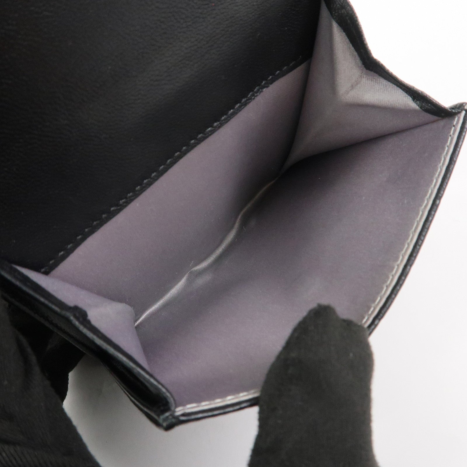 CHANEL Camellia COCO Mark Lamb Skin Compact Wallet Black