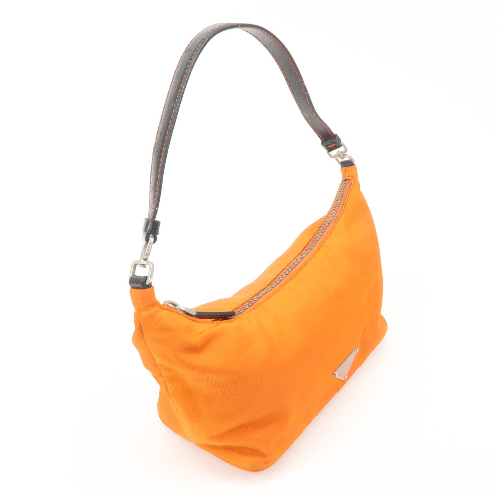 PRADA Triangle Logo Nylon Leather Shoulder Bag Orange BR1267