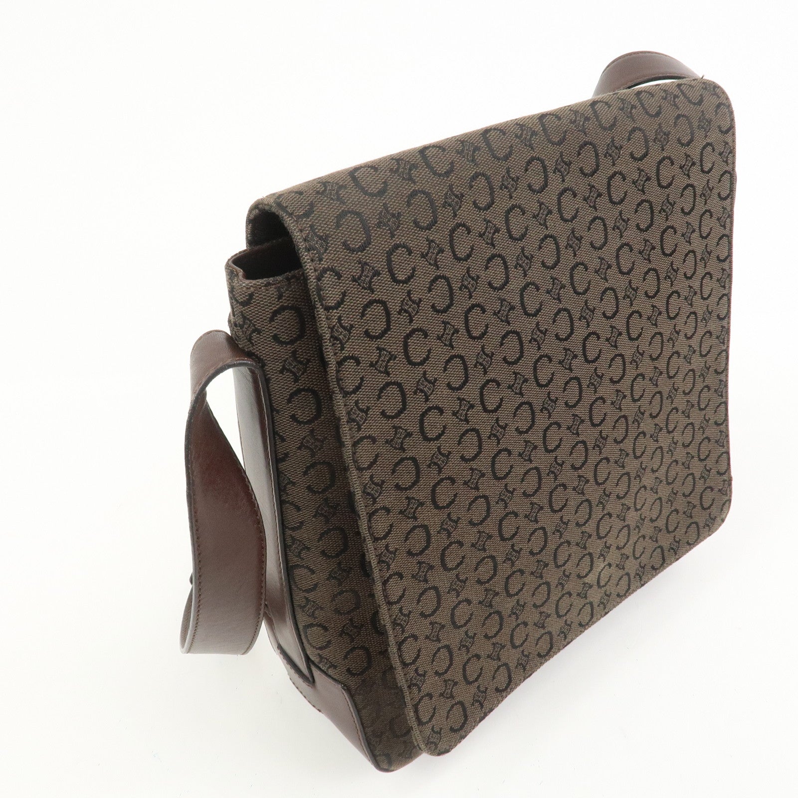 CELINE C Macadam Canvas Leather Shoulder Crossbody Bag Brown