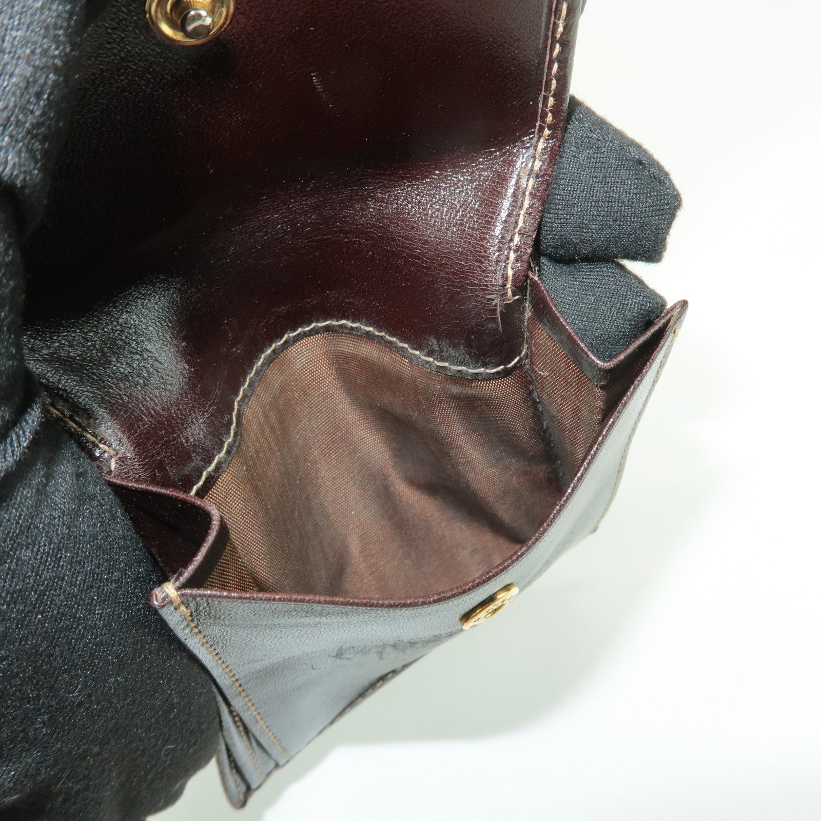 FENDI Zucca Leather Canvas Bi-fold Wallet Black Brown 01445 Used