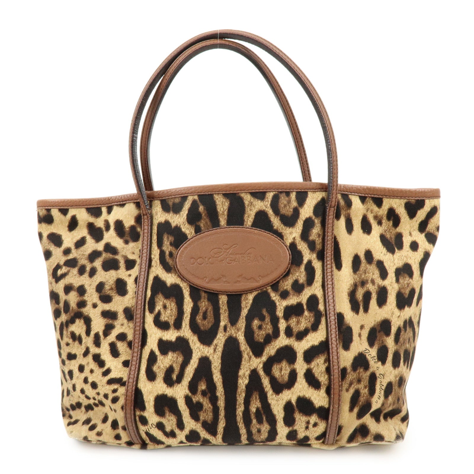 Dolce&Gabbana Canvas Leather Leopard Tote Bag Shoulder Bag Brown